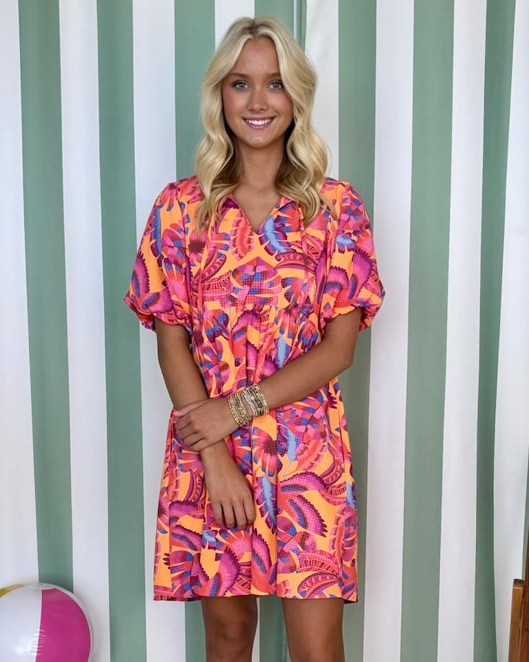 Your Voice Orange Print Babydoll Dress-Shop-Womens-Boutique-Clothing