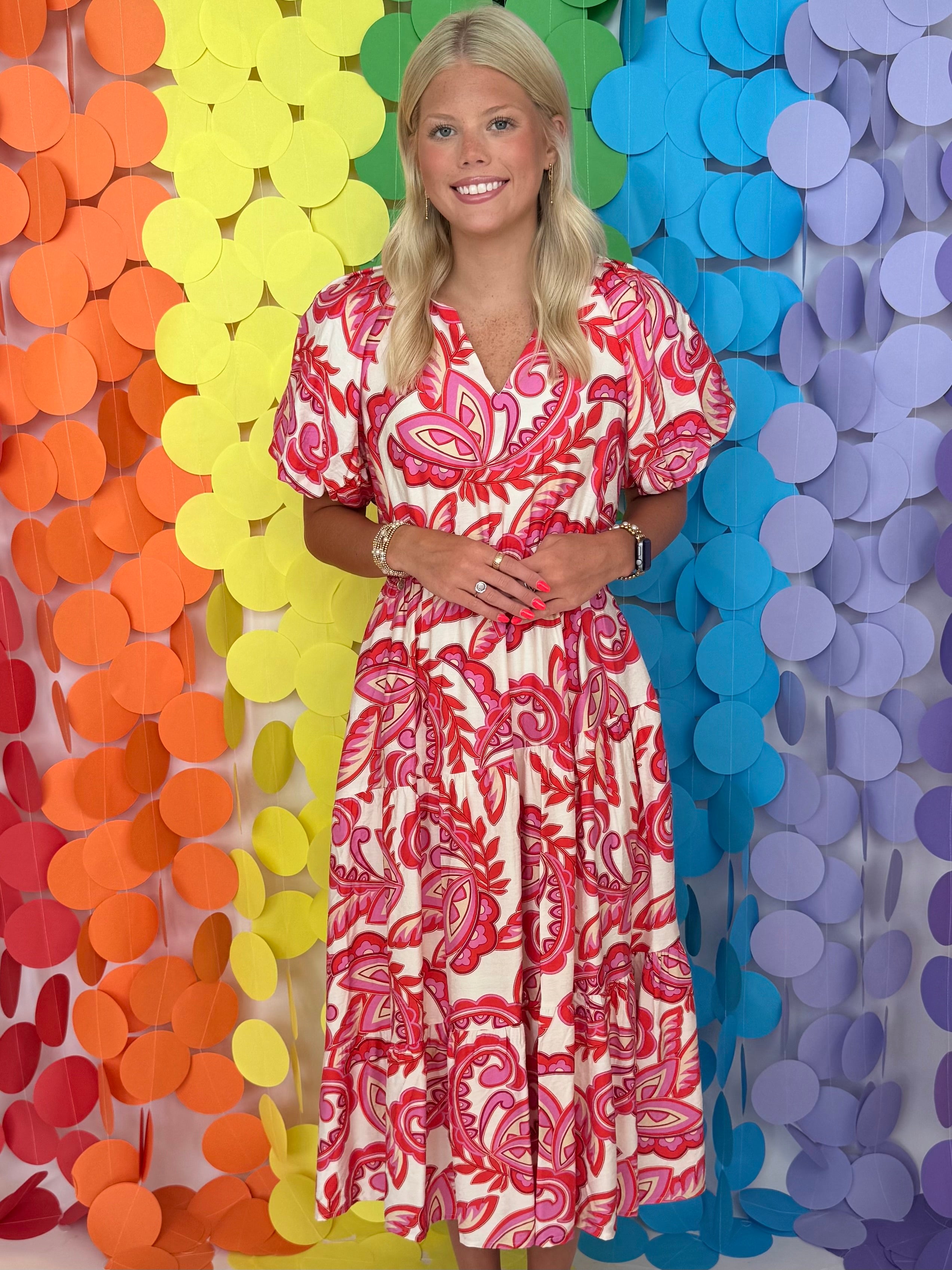 Easy To Remember Red Floral Midi Dress-Shop-Womens-Boutique-Clothing