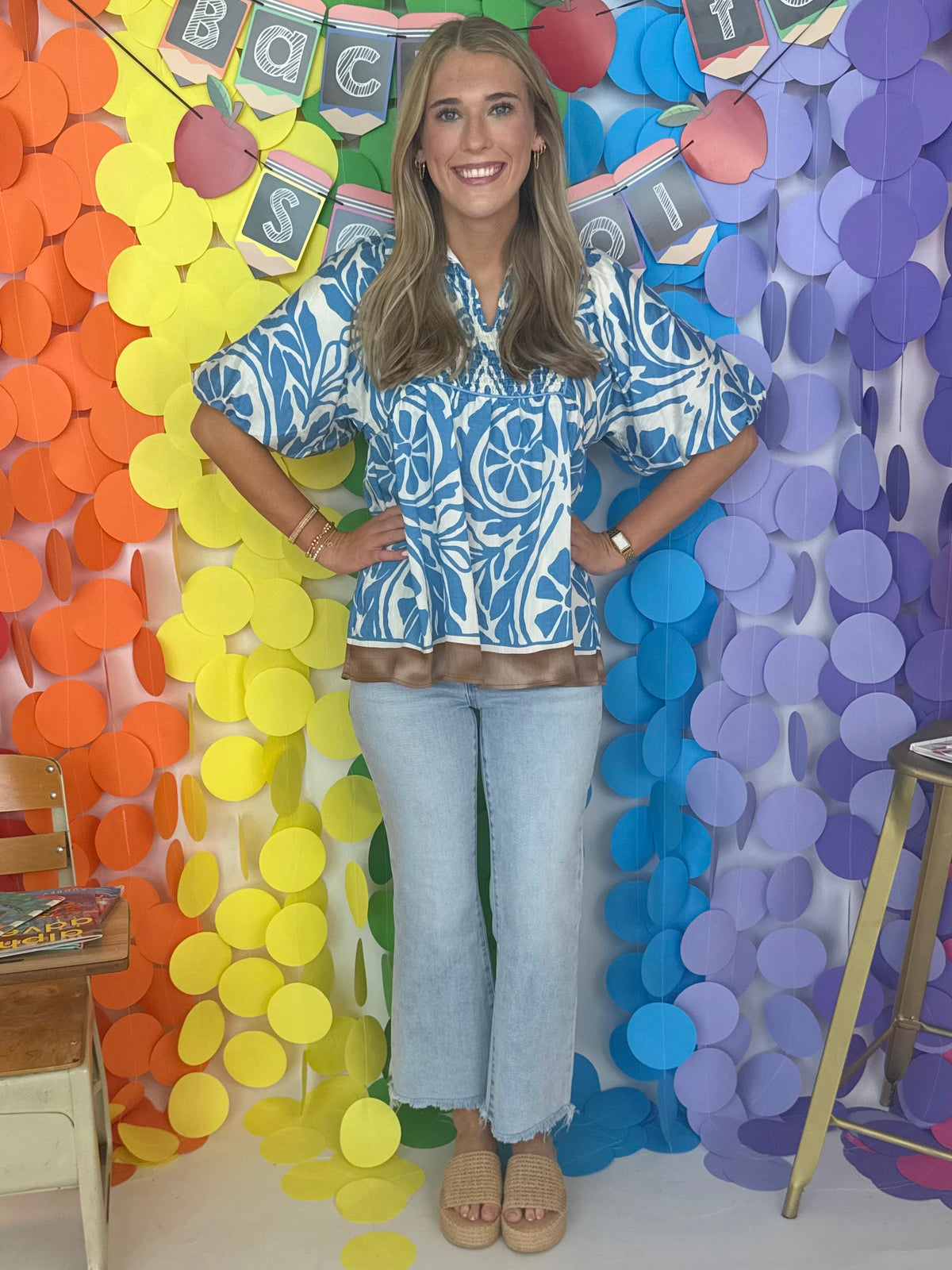 Blooming Romance Blue Boho Floral Smocked Top-Shop-Womens-Boutique-Clothing