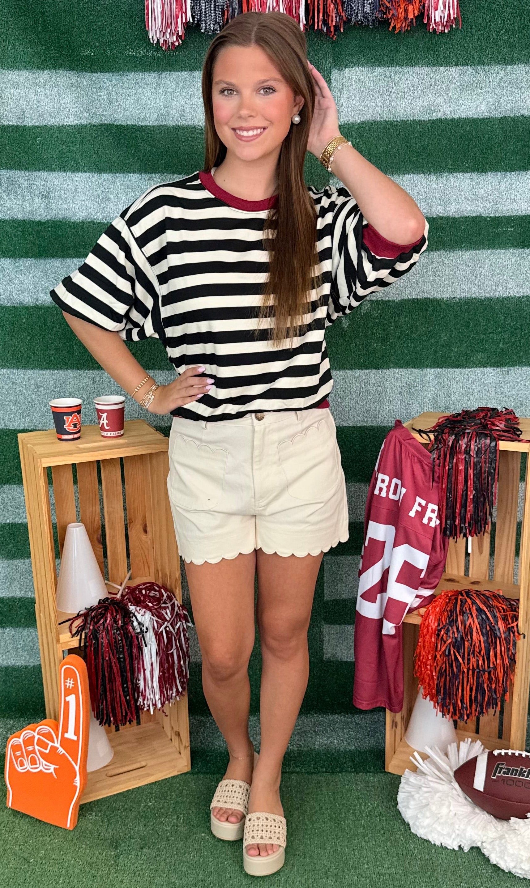 Home Field Black Striped Bubble Sleeve Top-Shop-Womens-Boutique-Clothing
