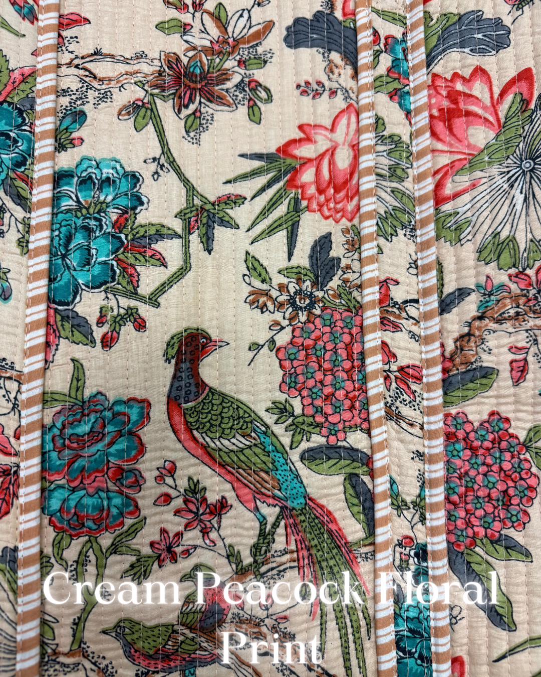 Printed Quilted Tote Bag-Cream Peacock Floral Print-Regular-Shop-Womens-Boutique-Clothing