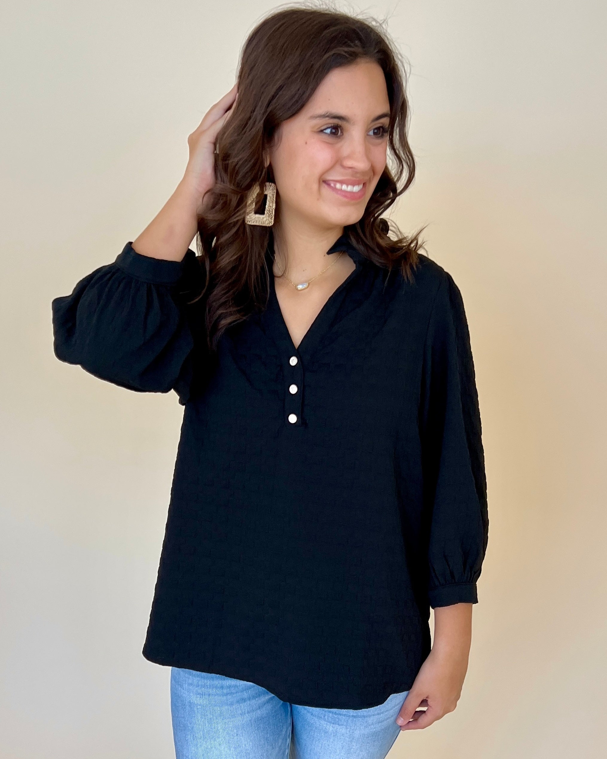 Be With Me Black Textured Ruffle Top-Shop-Womens-Boutique-Clothing