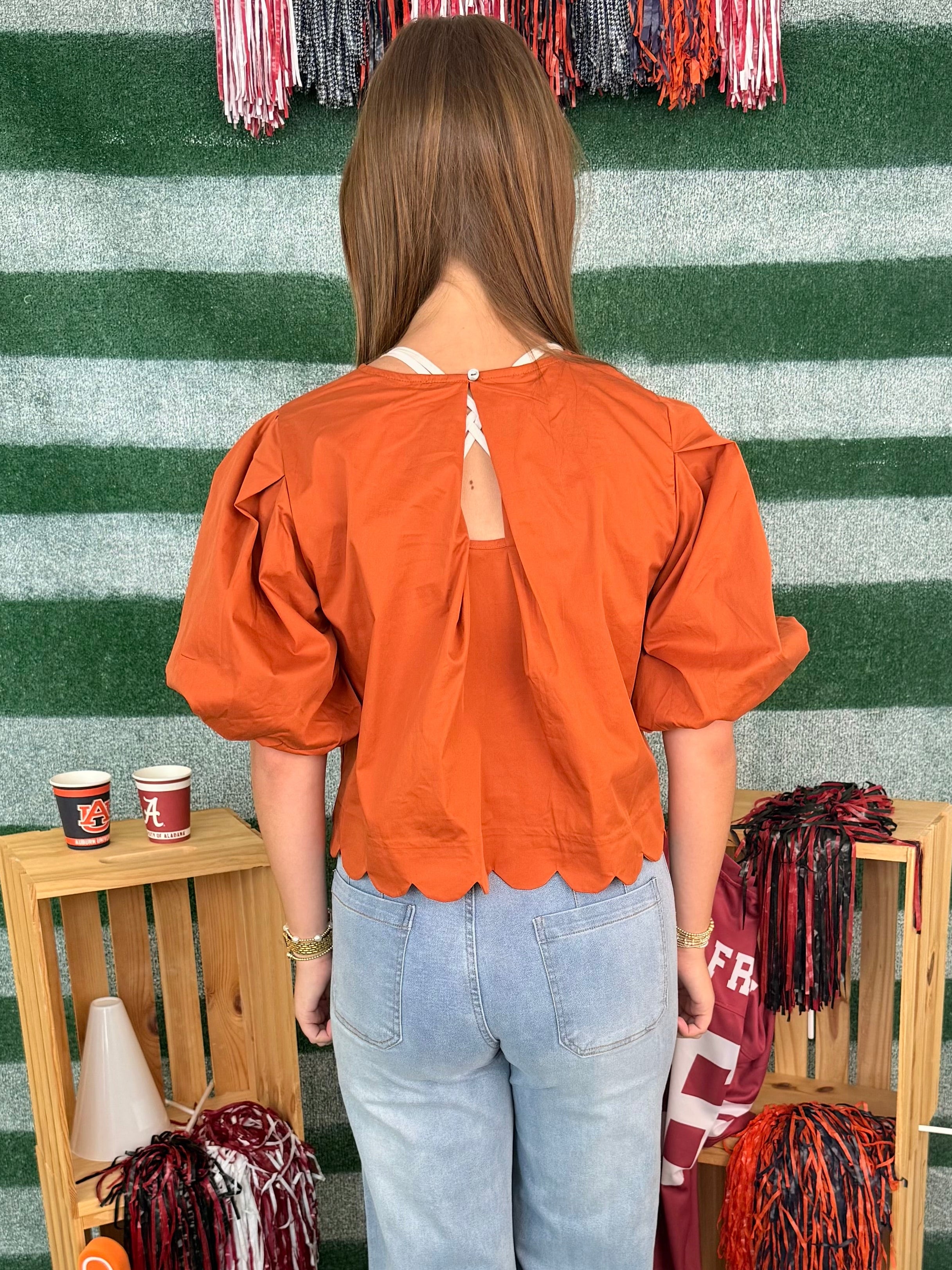 Warm Welcome Rust Scalloped Detail Top-Shop-Womens-Boutique-Clothing