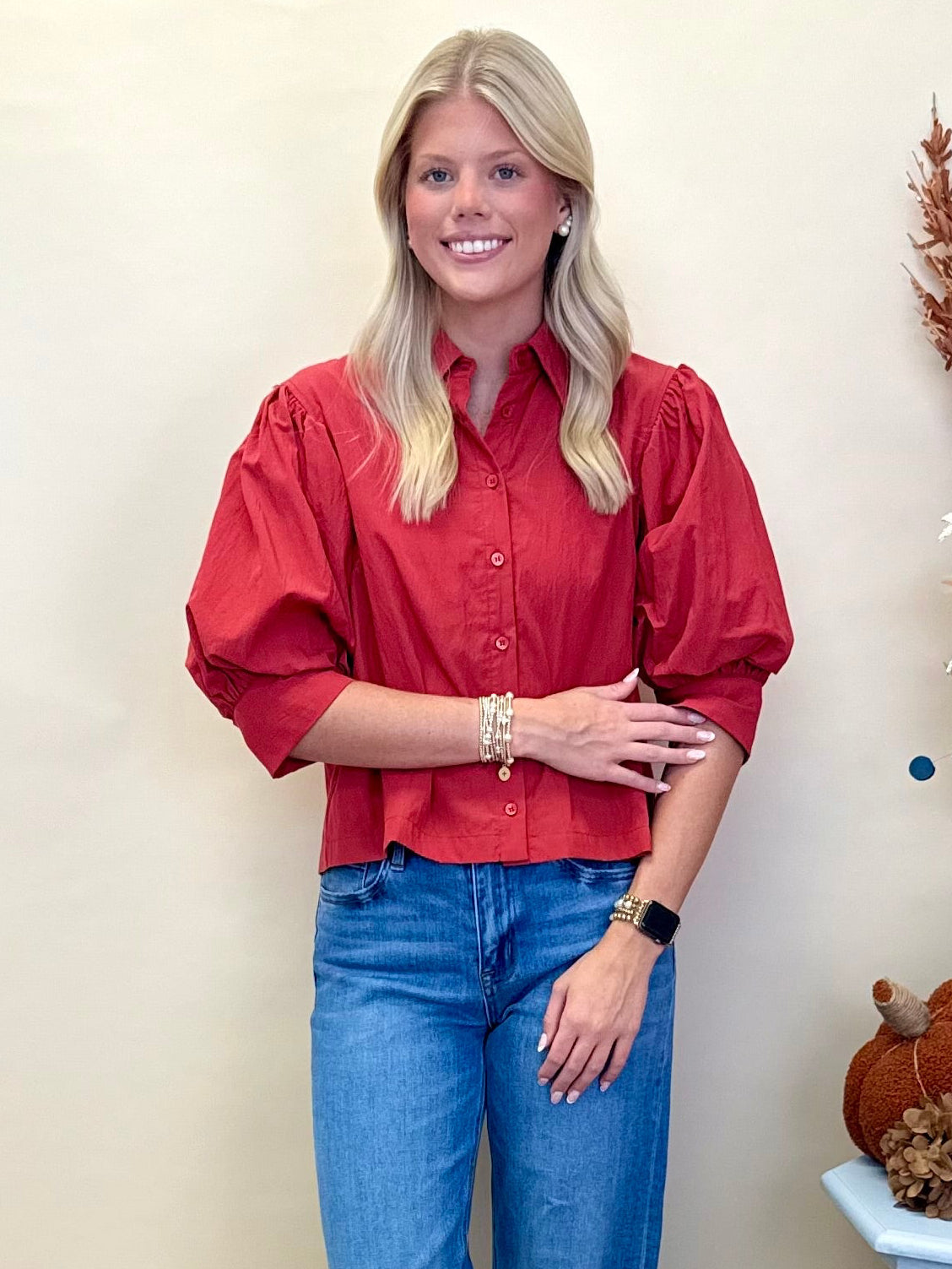 Sweet Intentions Tomato Button Down Top-Shop-Womens-Boutique-Clothing