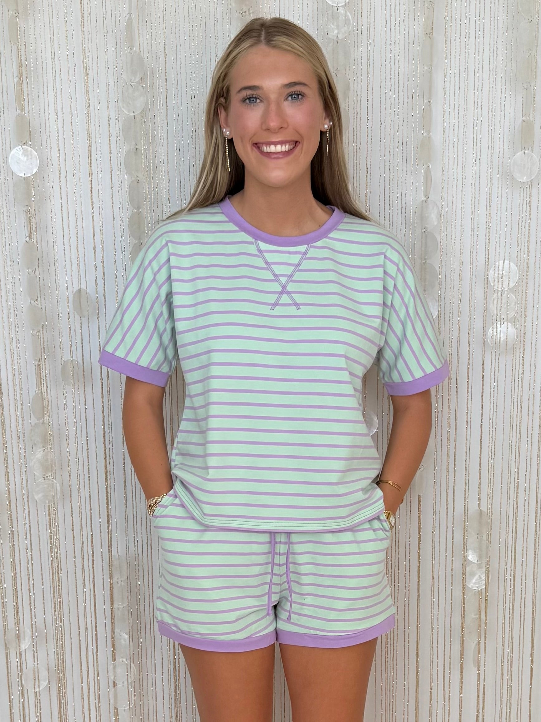 Sweet Staple Mint/Lavender Stripe Set-Shop-Womens-Boutique-Clothing