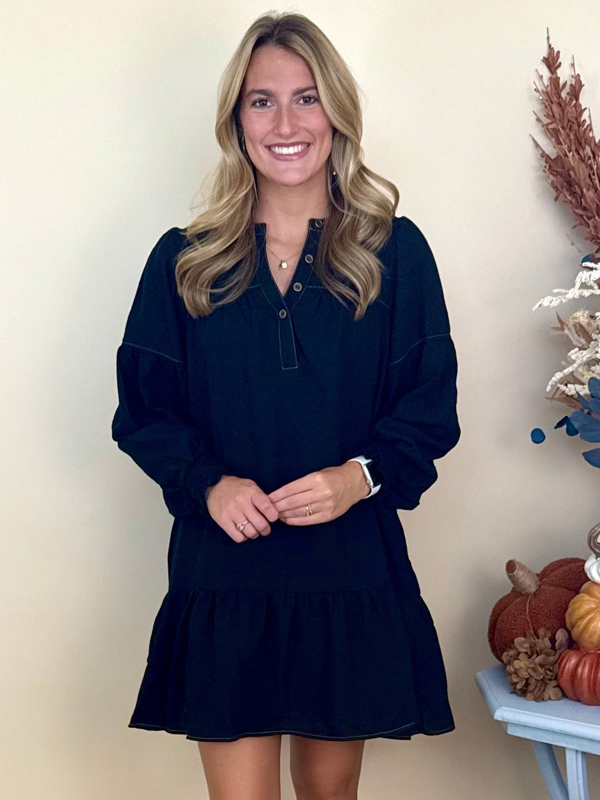 Everyday Must Black Solid V-Neck Dress-Shop-Womens-Boutique-Clothing