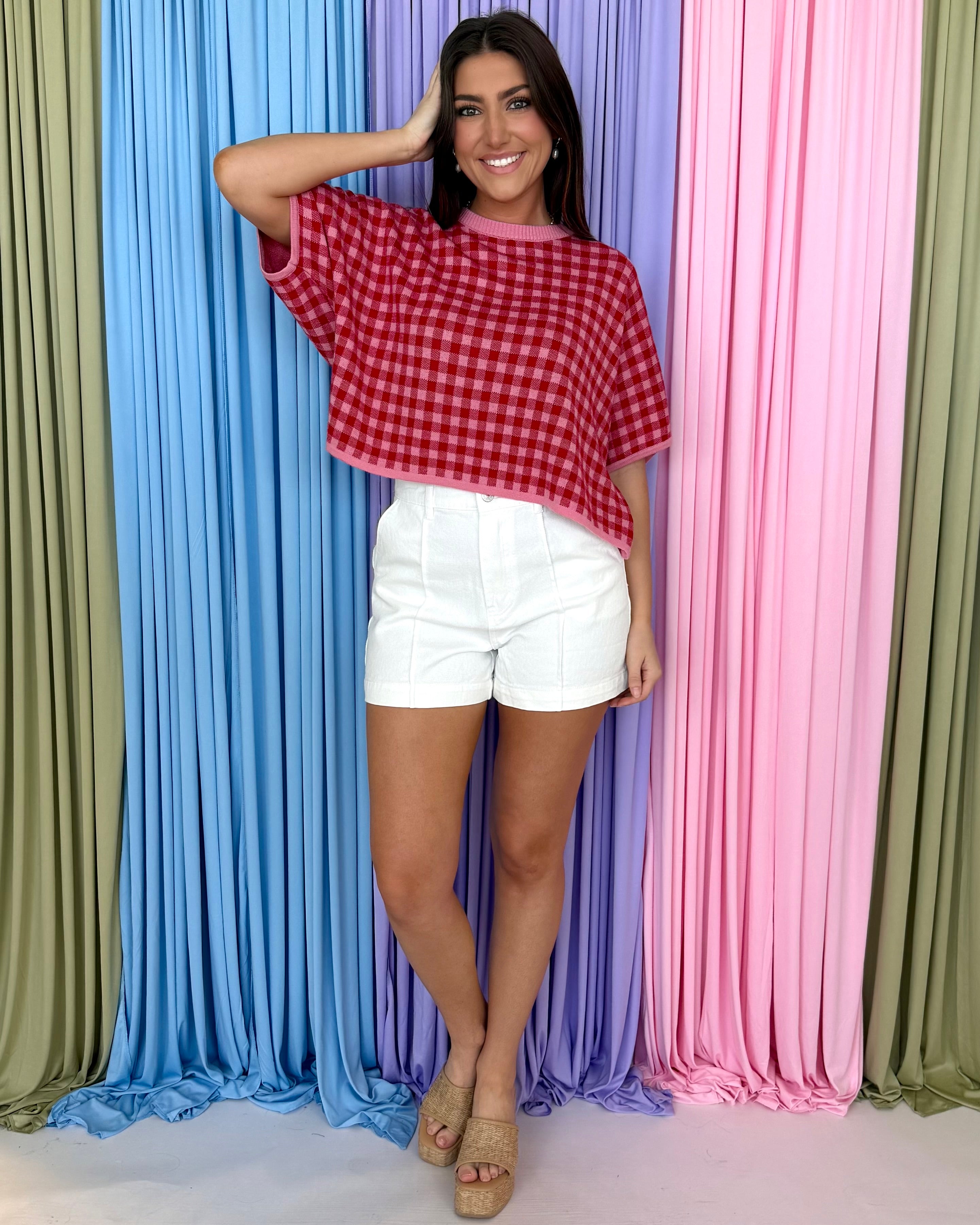 Darling Statement Pink Gingham Sweater-Shop-Womens-Boutique-Clothing