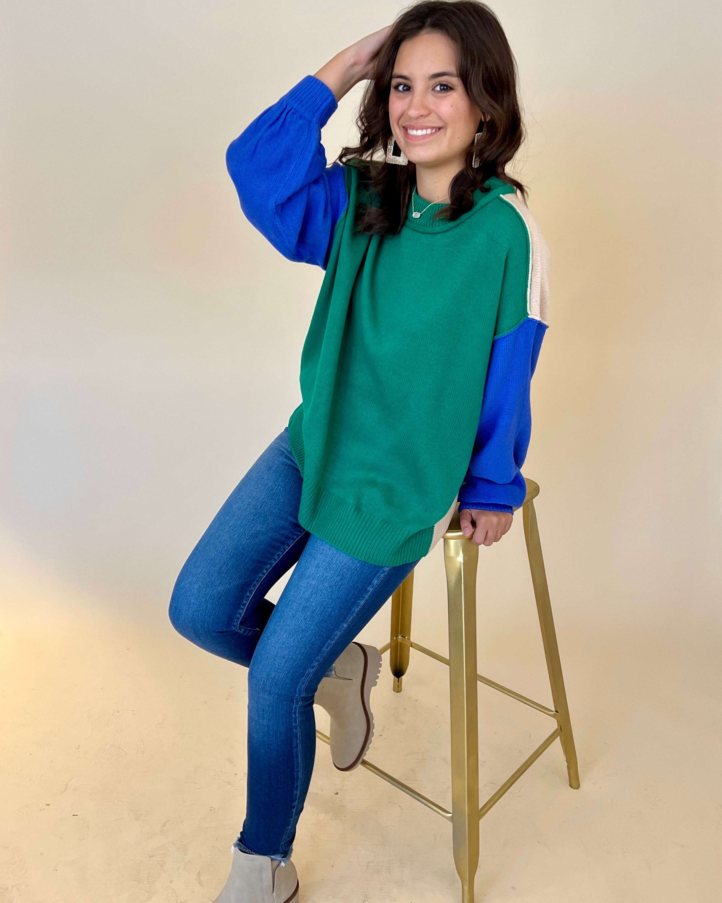 Go With It Emerald Color Block Sweater-Shop-Womens-Boutique-Clothing