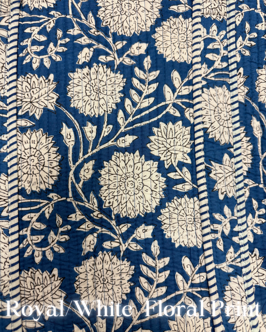 Printed Quilted Tote Bag-Royal/White Floral Print-Regular-Shop-Womens-Boutique-Clothing