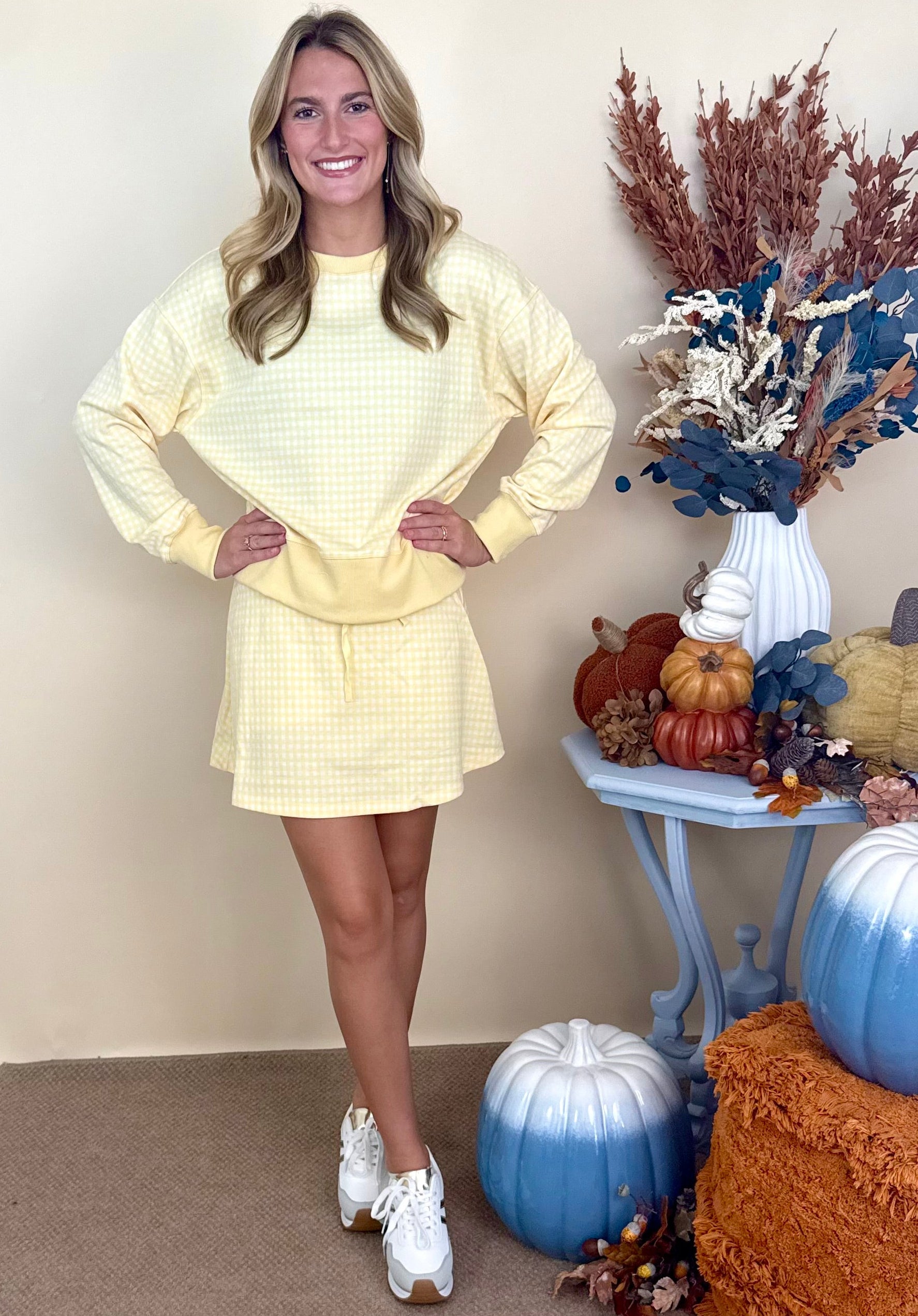 Lovely Always Lemon Gingham Long Sleeve Pullover Sweatshirt-Shop-Womens-Boutique-Clothing