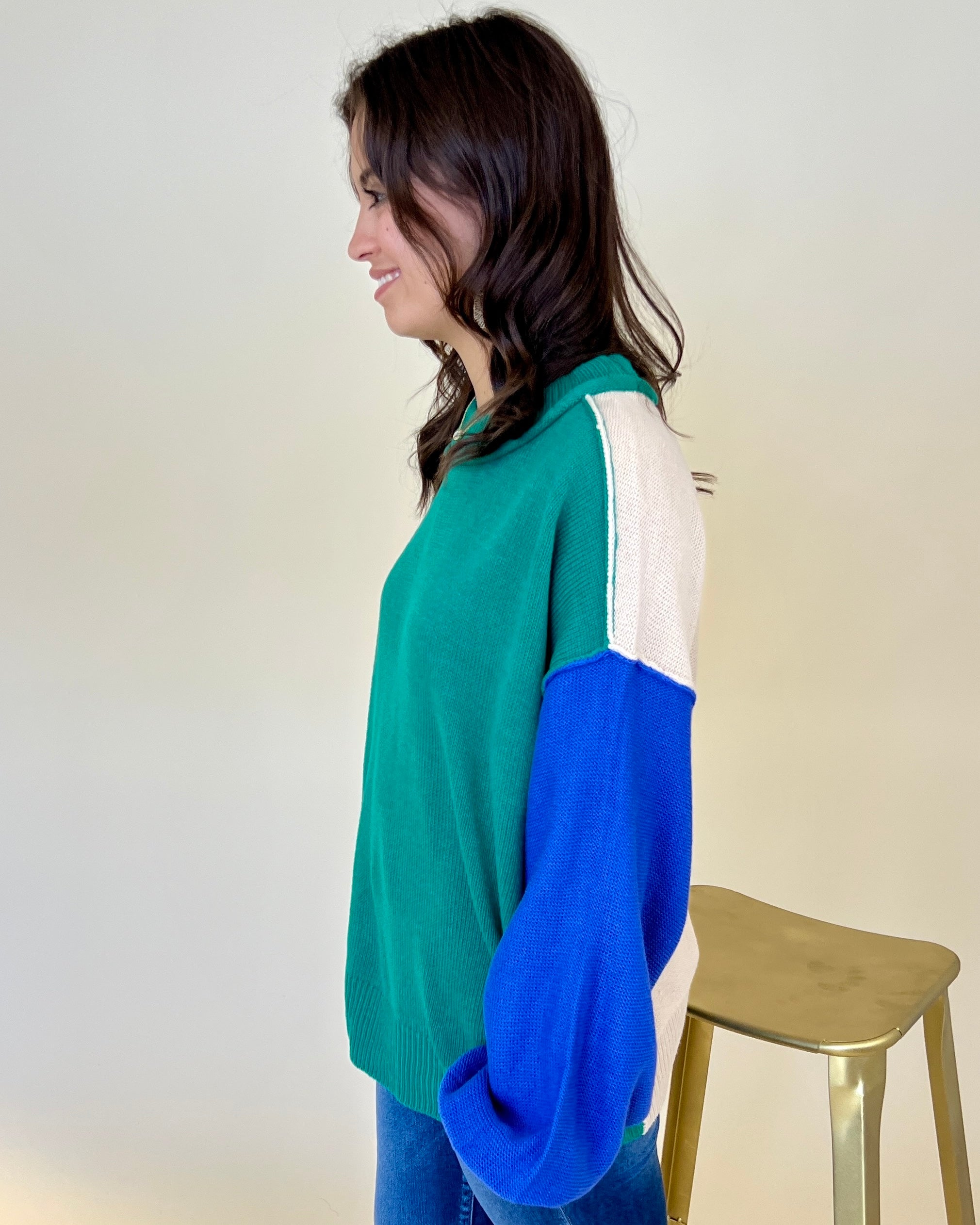 Go With It Emerald Color Block Sweater-Shop-Womens-Boutique-Clothing