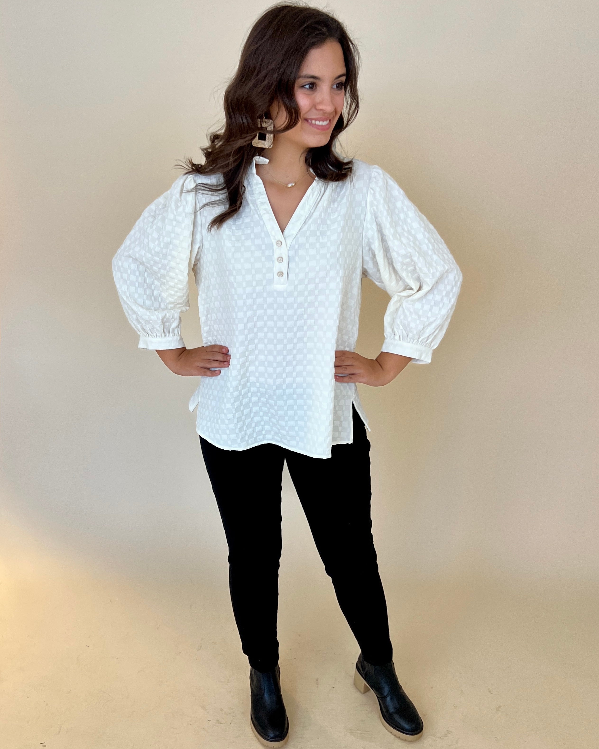 Be With Me Cream Textured Ruffle Top-Shop-Womens-Boutique-Clothing