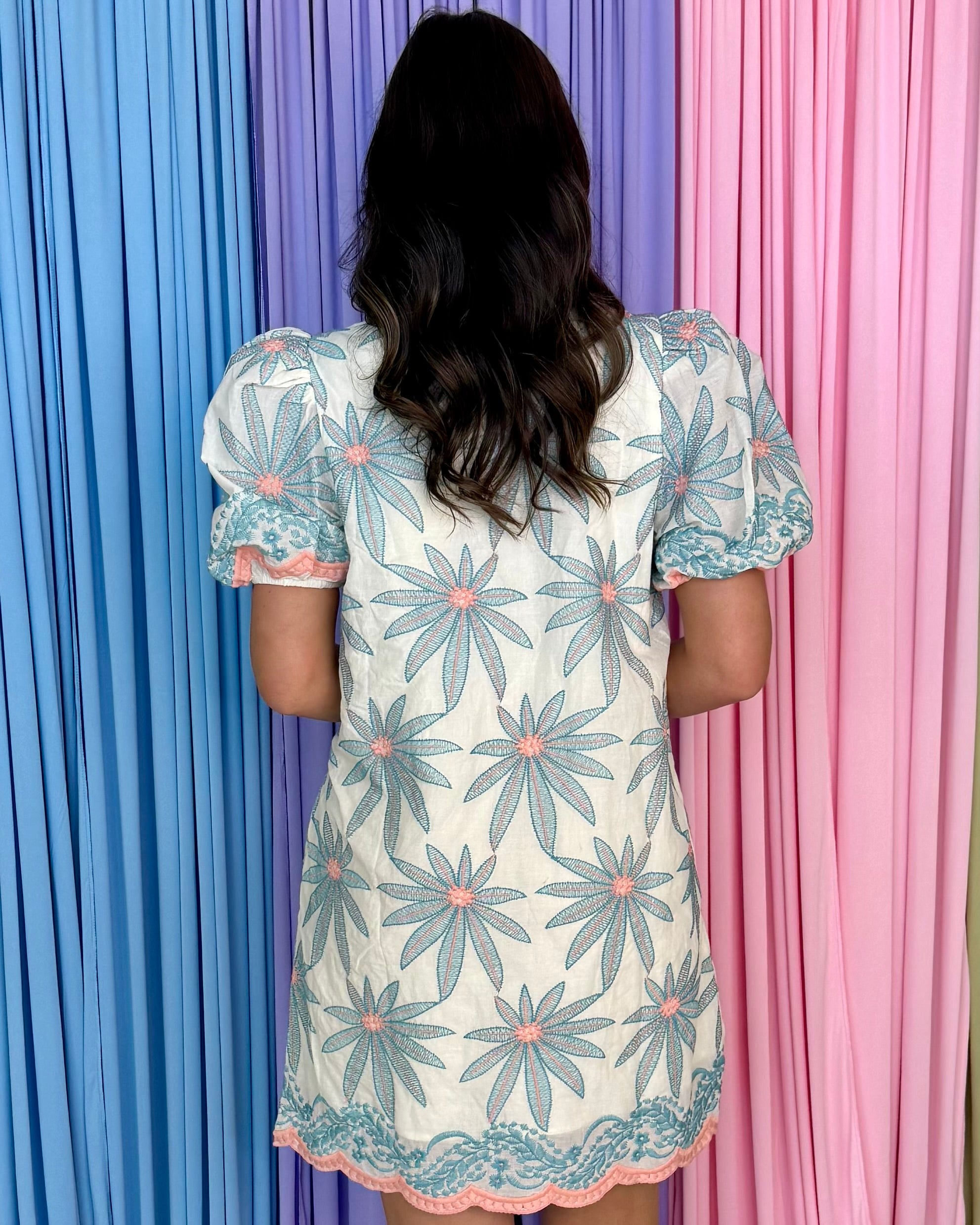 Warm Haze Blue Embroidered Scallop Dress-Shop-Womens-Boutique-Clothing