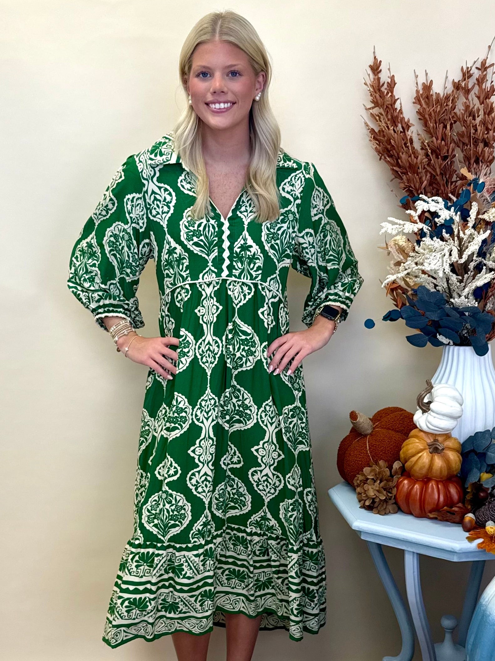 Right Timing Green Abstract Midi Dress-Shop-Womens-Boutique-Clothing