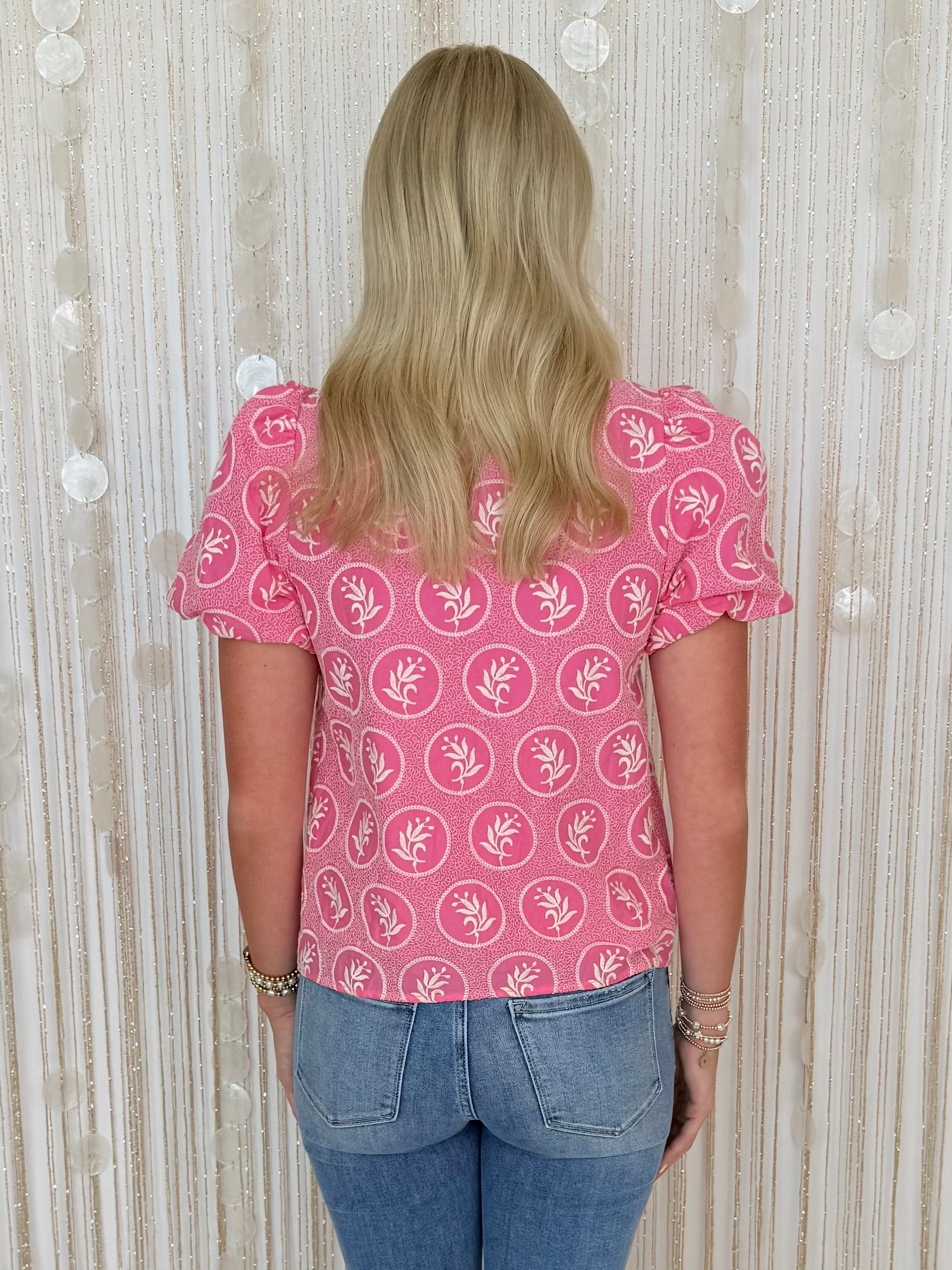Simple Favorite Pink Floral Puff Sleeve Top-Shop-Womens-Boutique-Clothing