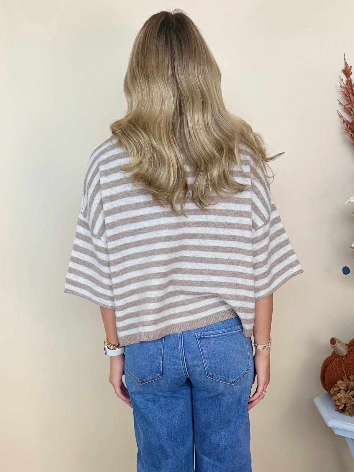 Your Move Light Mocha Stripe SS Cardigan-Shop-Womens-Boutique-Clothing