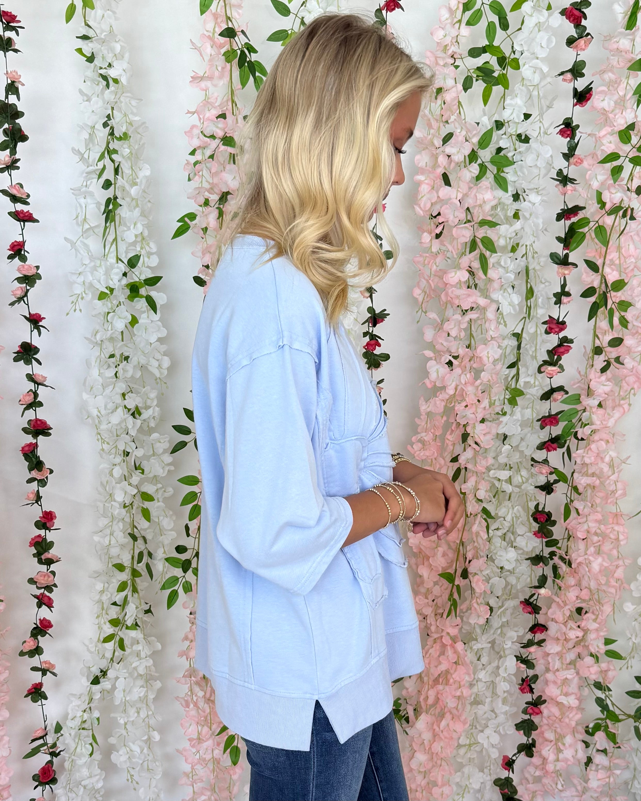 A Glance Sky Blue Flower Top-Shop-Womens-Boutique-Clothing