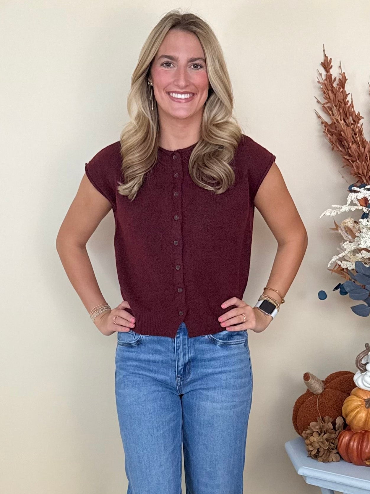 Your Side Burgundy Sleeveless Cardigan Sweater-Shop-Womens-Boutique-Clothing