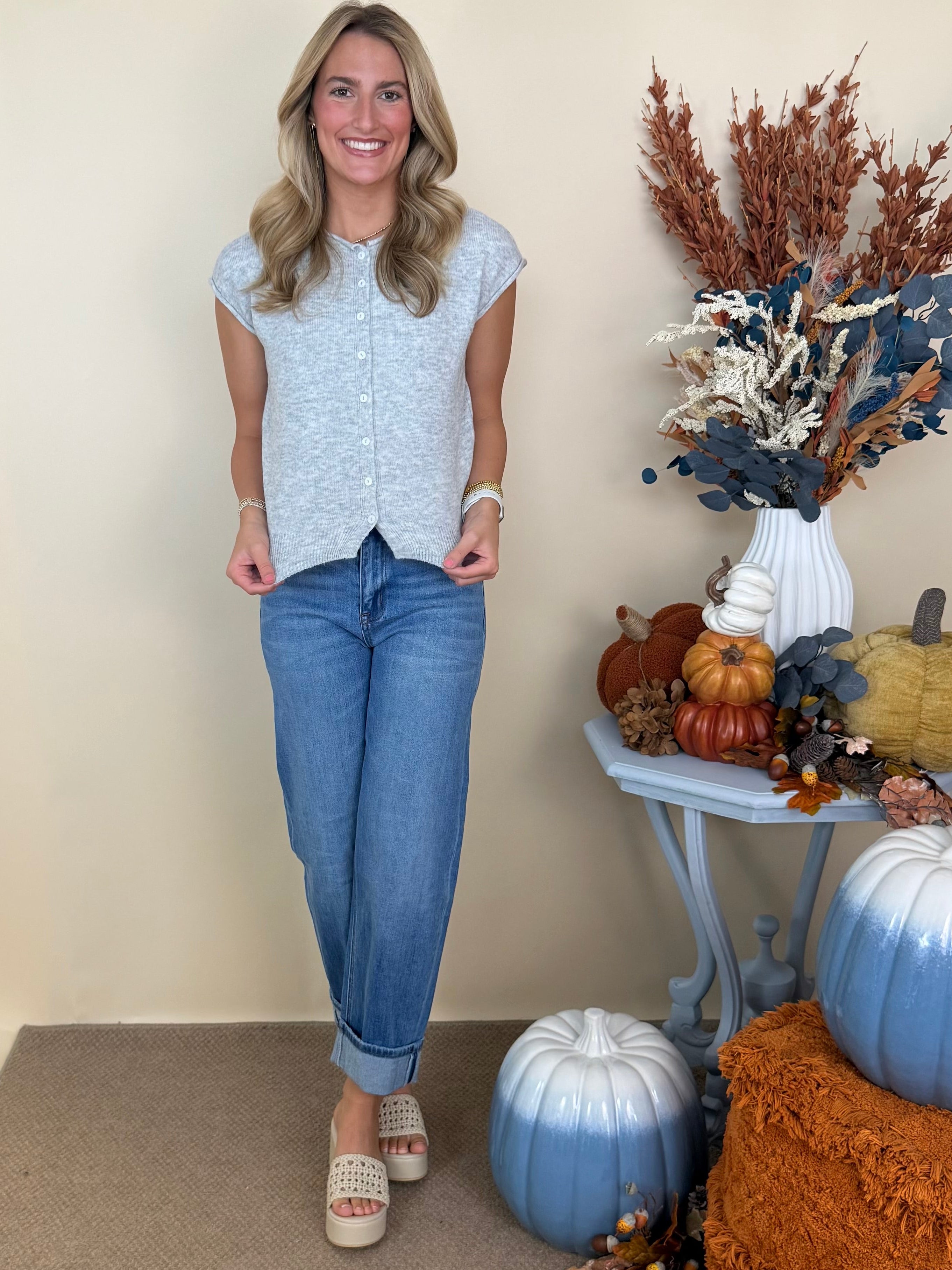 Your Side Heather Grey Sleeveless Cardigan Sweater-Shop-Womens-Boutique-Clothing