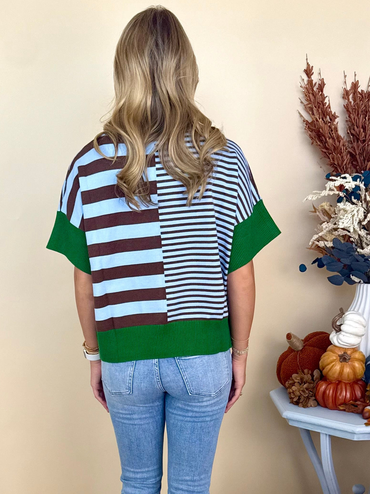 Feeling Social Olive Green/Brown Striped Drop Shoulder Sweater-Shop-Womens-Boutique-Clothing