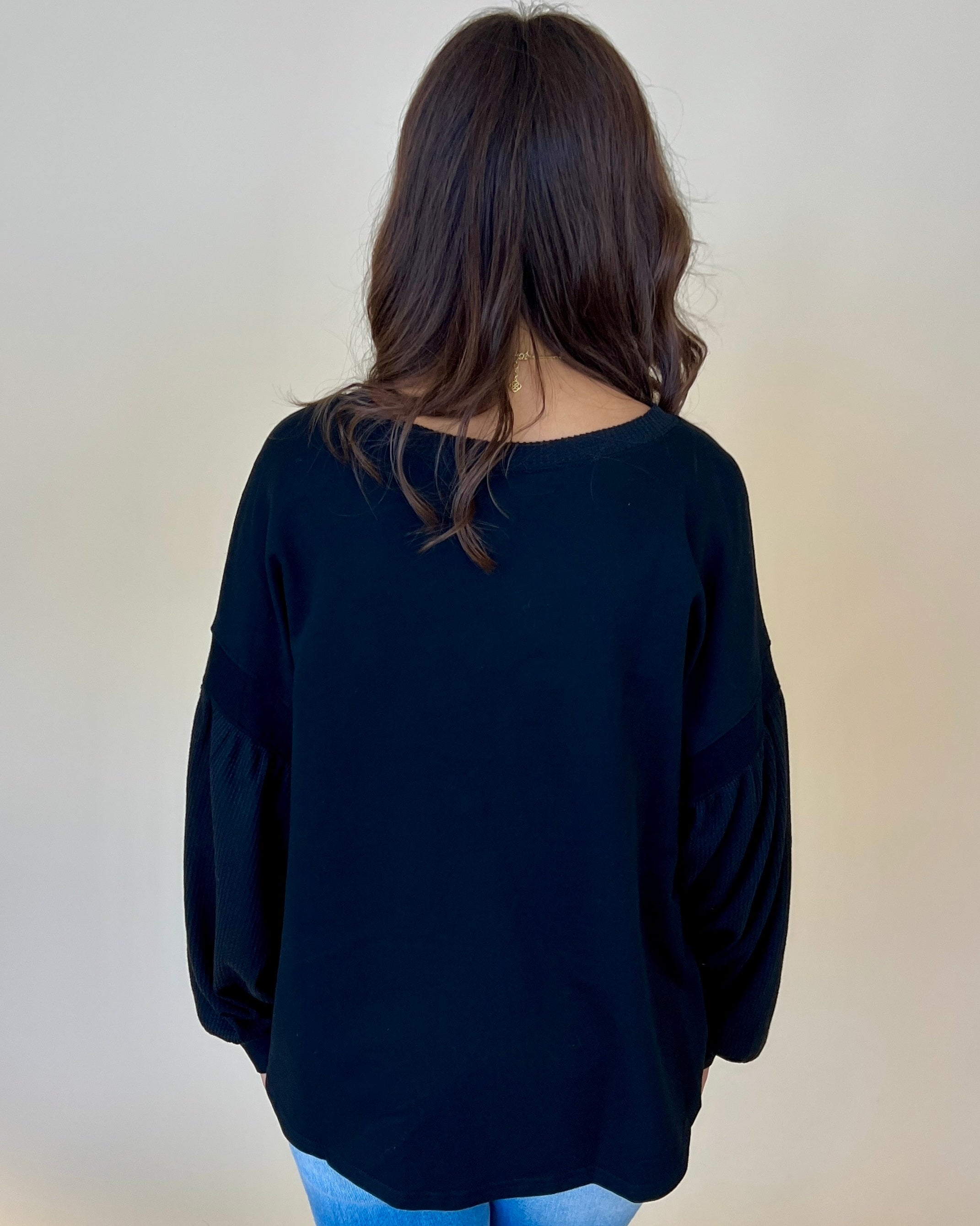 Rainy Days Black Waffle Knit Top-Shop-Womens-Boutique-Clothing