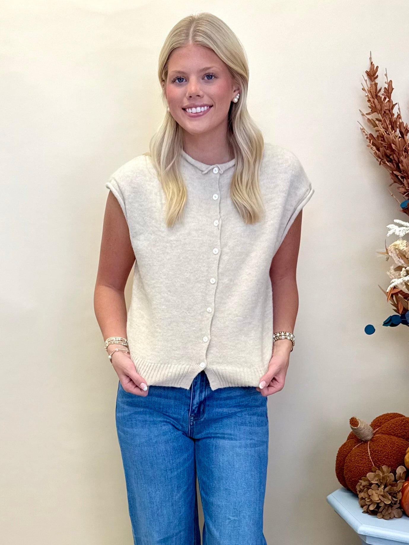 Cottage Bloom Natural Sweater Vest-Shop-Womens-Boutique-Clothing