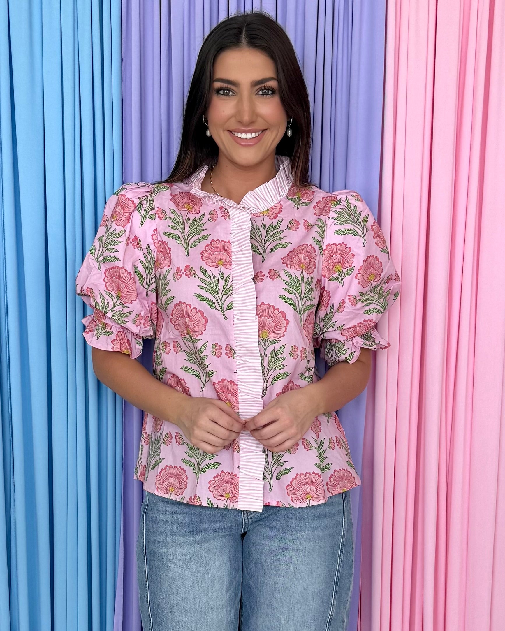 Pretty Treasure Pink Floral Top-Shop-Womens-Boutique-Clothing