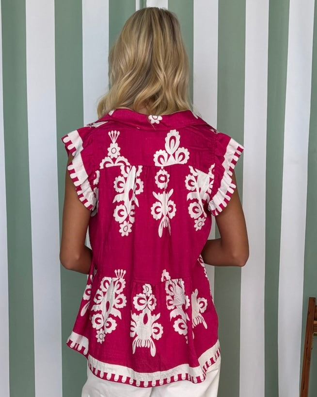 Happy Hour Hot Pink Abstract Top-Shop-Womens-Boutique-Clothing