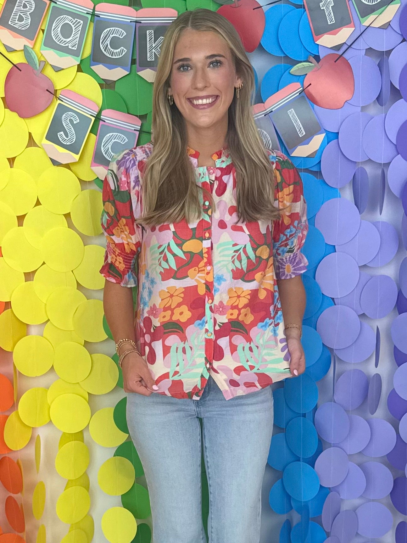 Two Steps Ahead Cherry Mix Floral Button Blouse-Shop-Womens-Boutique-Clothing