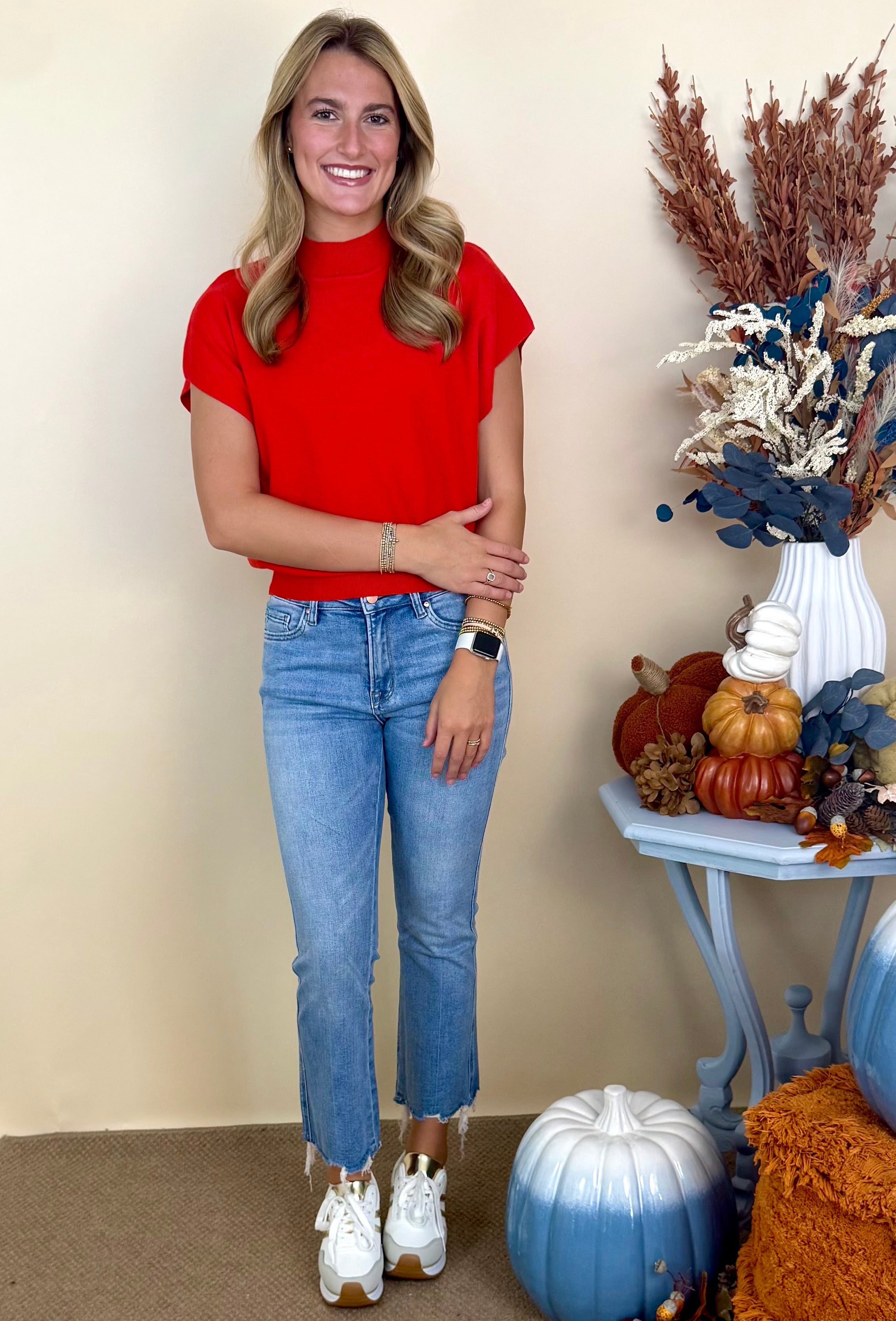 Daydream Tomato Mock Neck Sweater-Shop-Womens-Boutique-Clothing