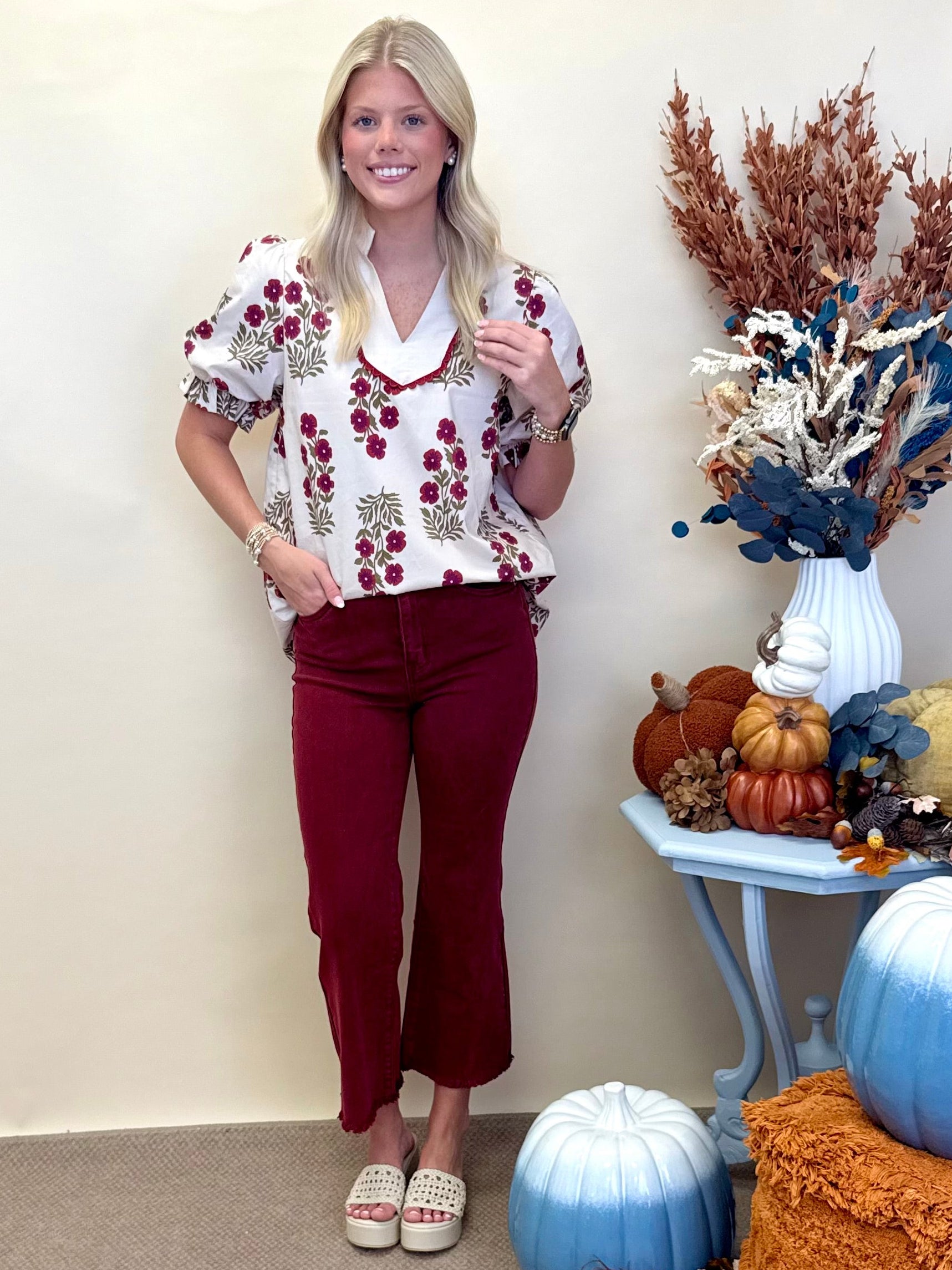 Feeling Close Dk Burgundy Frayed Bootcut Pants-Shop-Womens-Boutique-Clothing