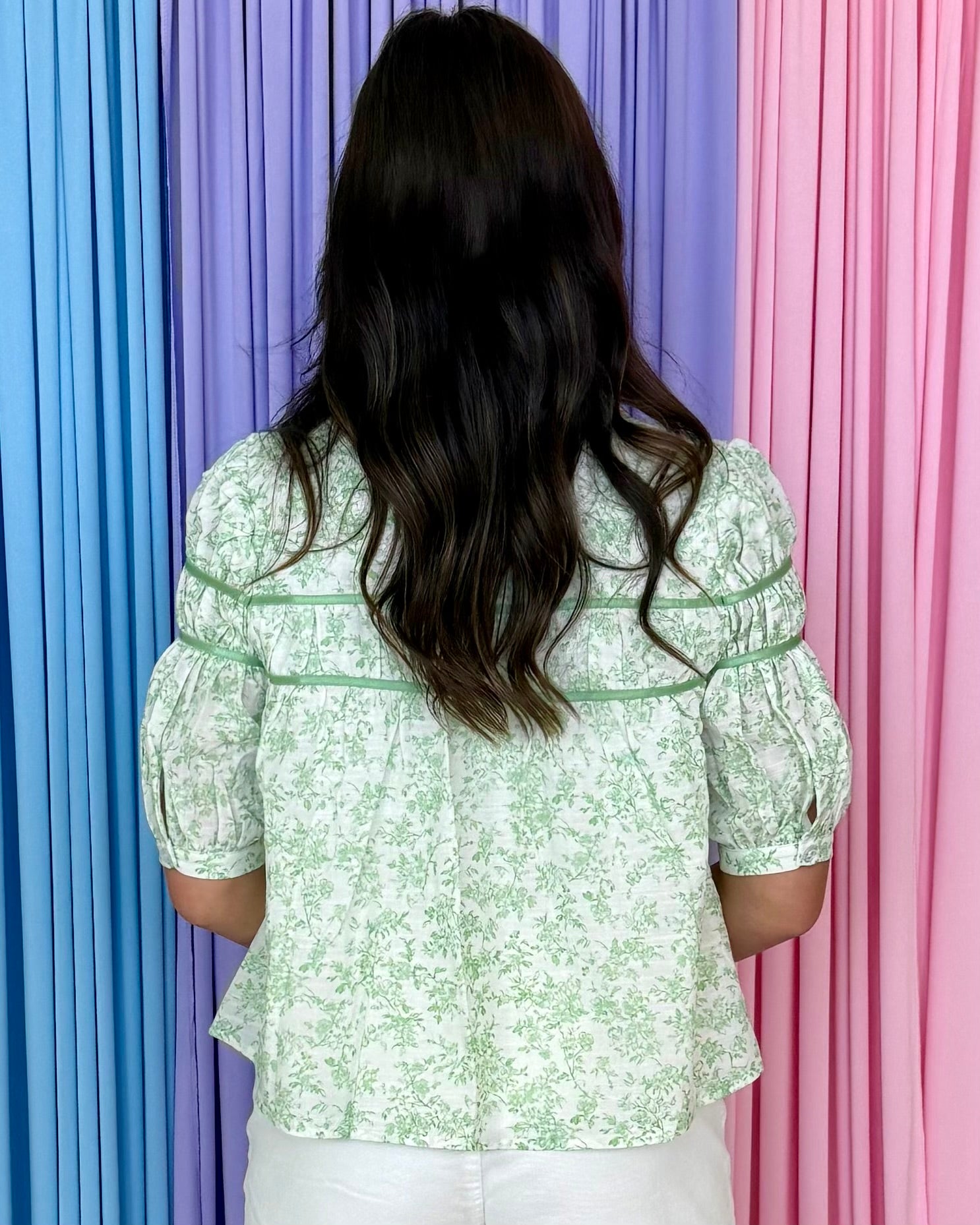 Sunset Muse Green Floral Puff Sleeve Top-Shop-Womens-Boutique-Clothing