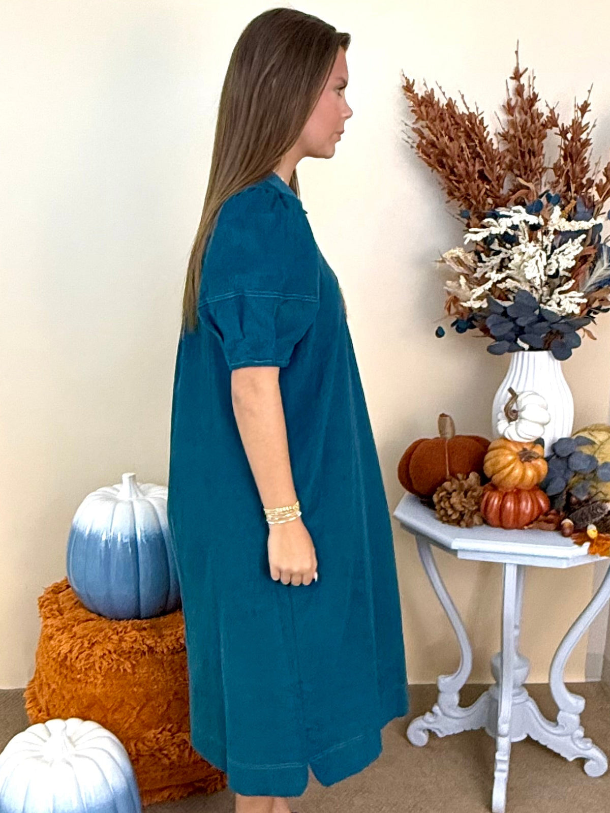 October Mood Teal Collared Corduroy Midi Dress-Shop-Womens-Boutique-Clothing
