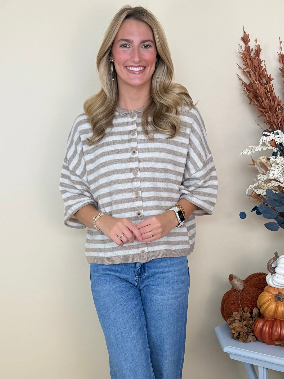 Your Move Light Mocha Stripe SS Cardigan-Shop-Womens-Boutique-Clothing