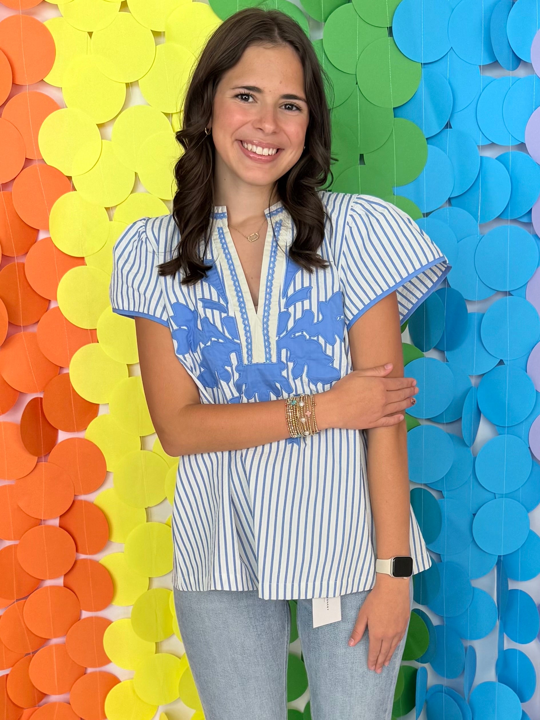 Darling Days Peri Blue Abstract Top-Shop-Womens-Boutique-Clothing