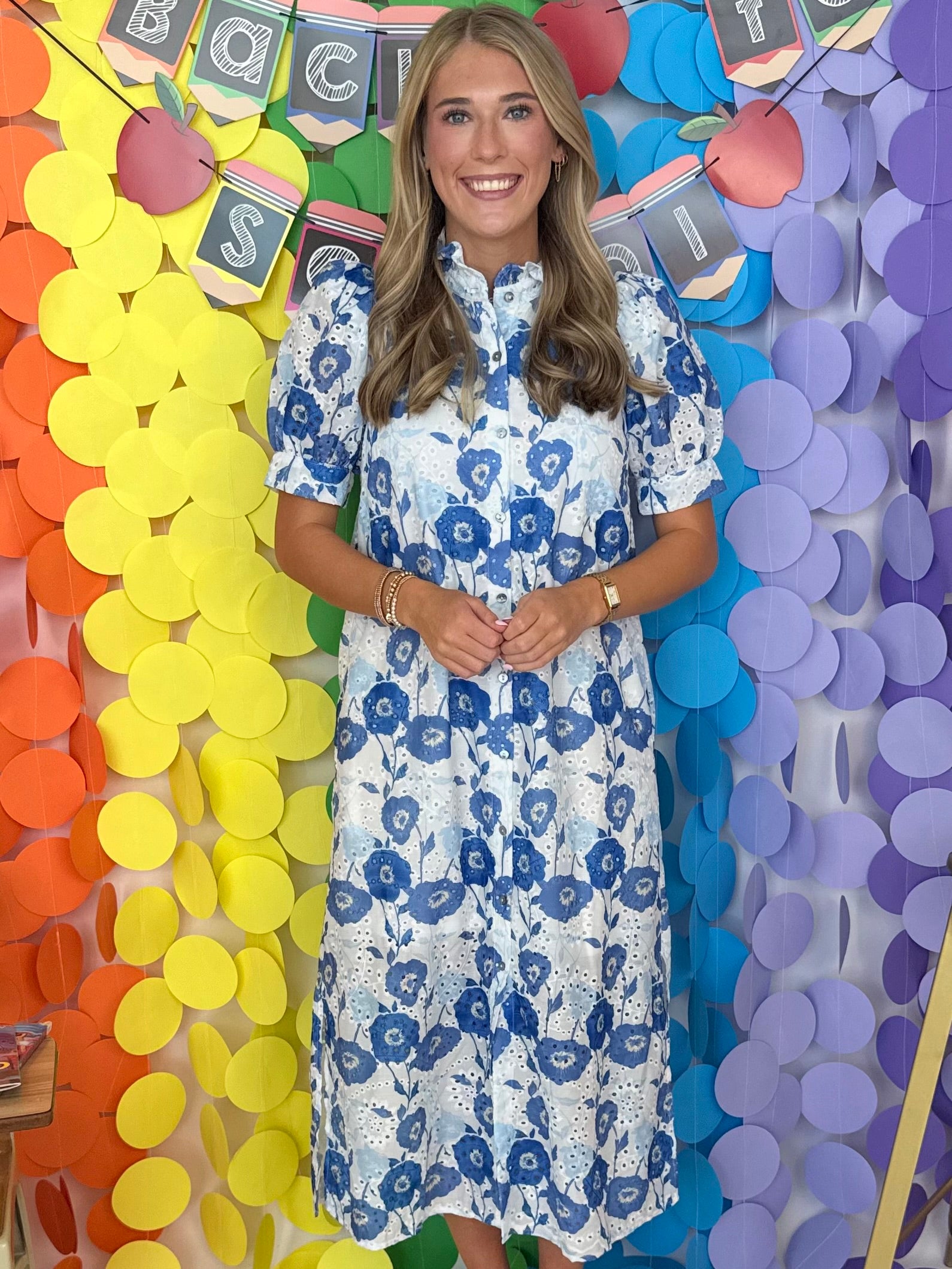 Sandy Secrets Blue Floral Eyelet Dress-Shop-Womens-Boutique-Clothing