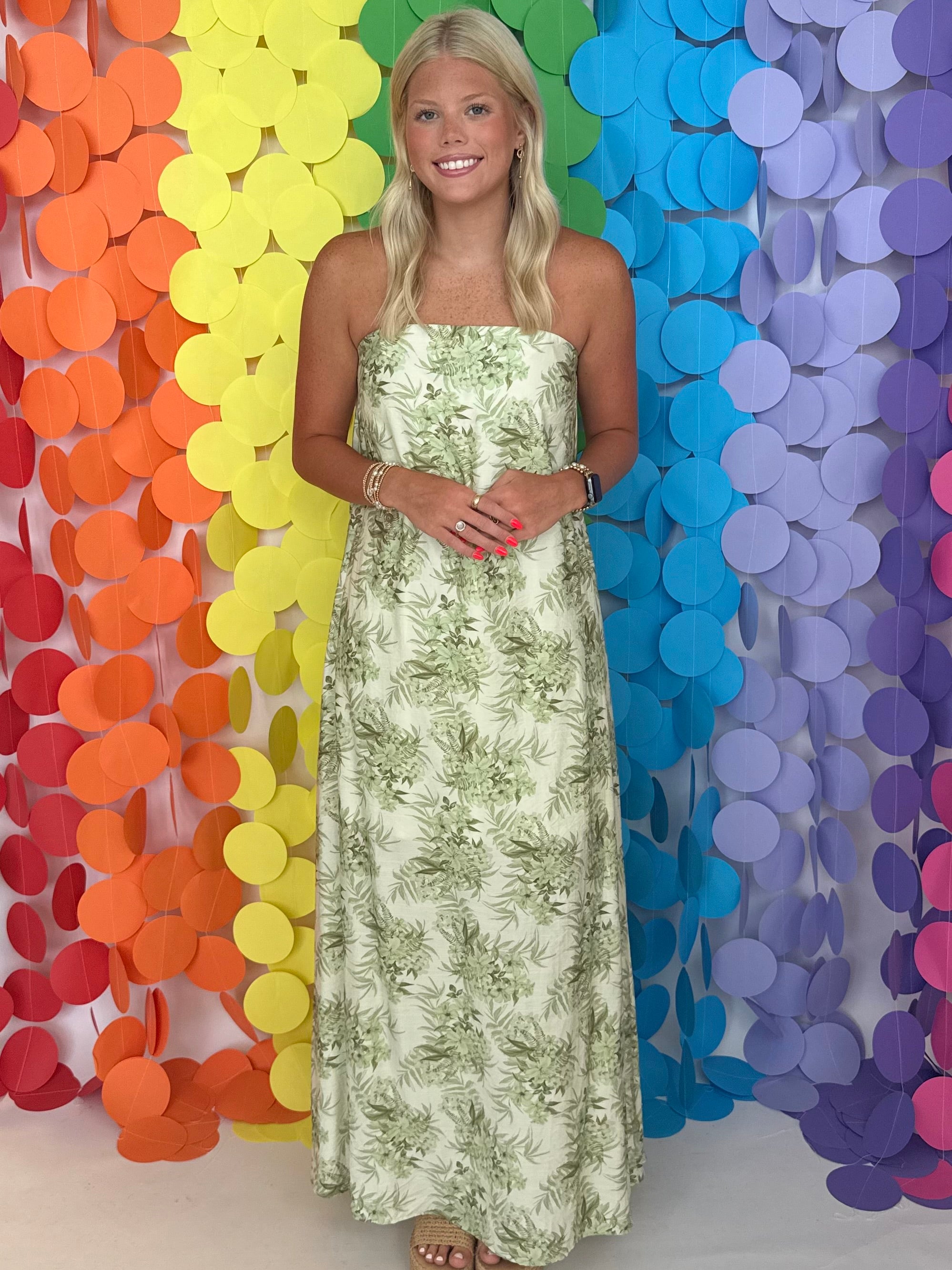 Unforgettable Entrance Ecru Olive Botanical Strapless Dress-Shop-Womens-Boutique-Clothing