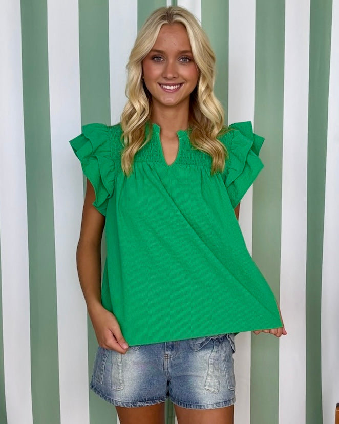 Completely Me Green Textured Smocked Top-Shop-Womens-Boutique-Clothing
