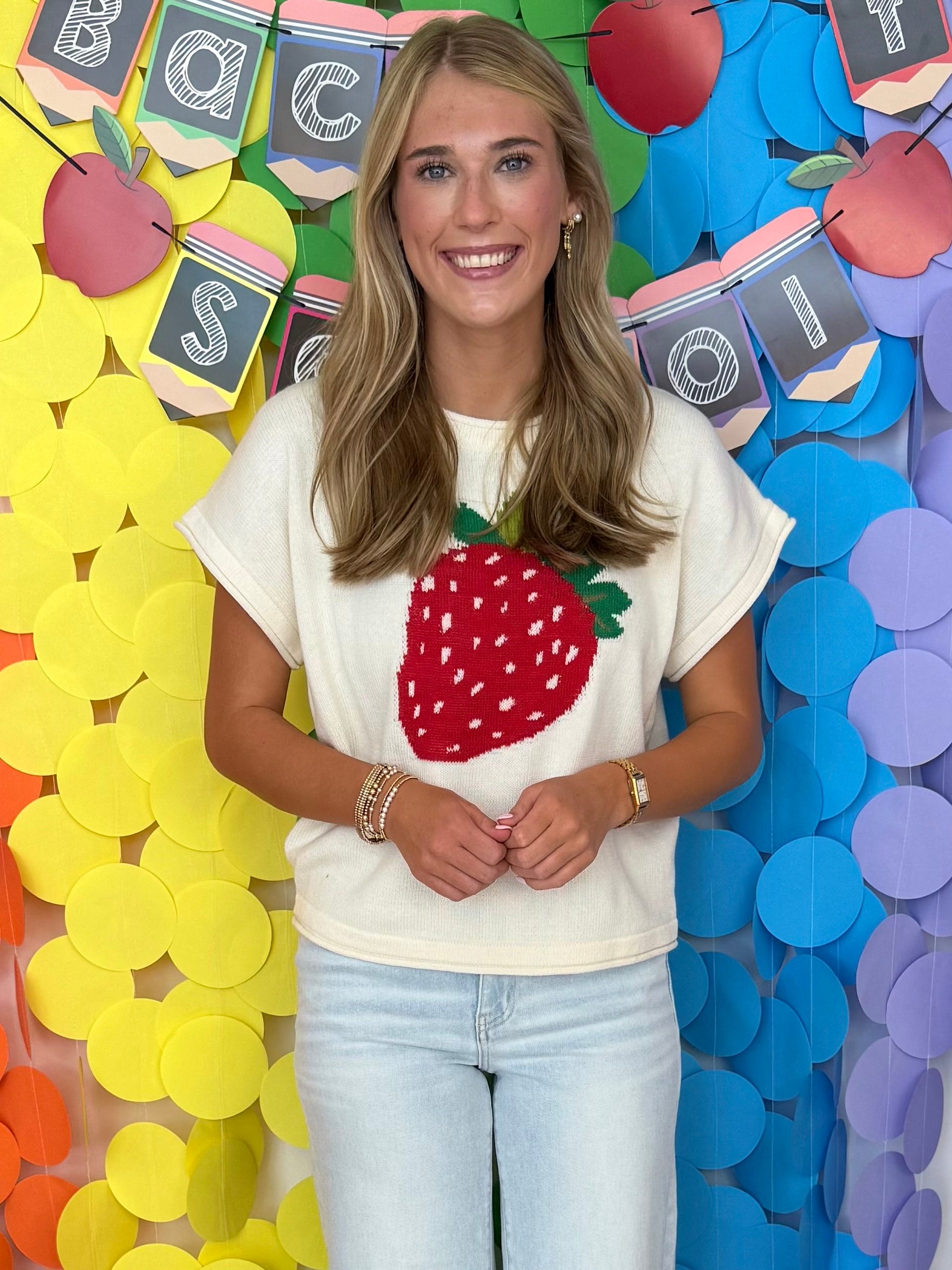 The It Girl Cream Strawberry SS Sweater-Shop-Womens-Boutique-Clothing