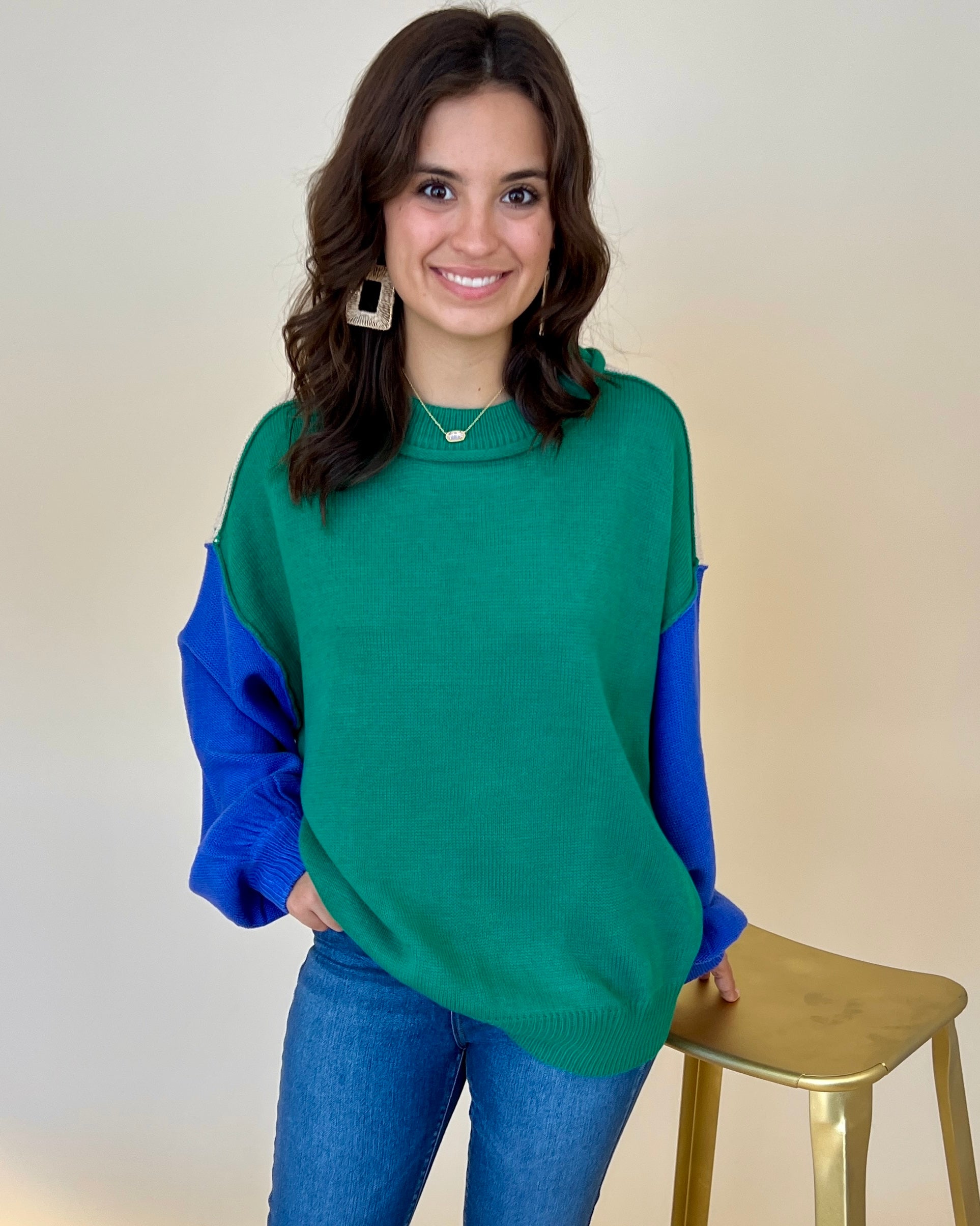 Go With It Emerald Color Block Sweater-Shop-Womens-Boutique-Clothing