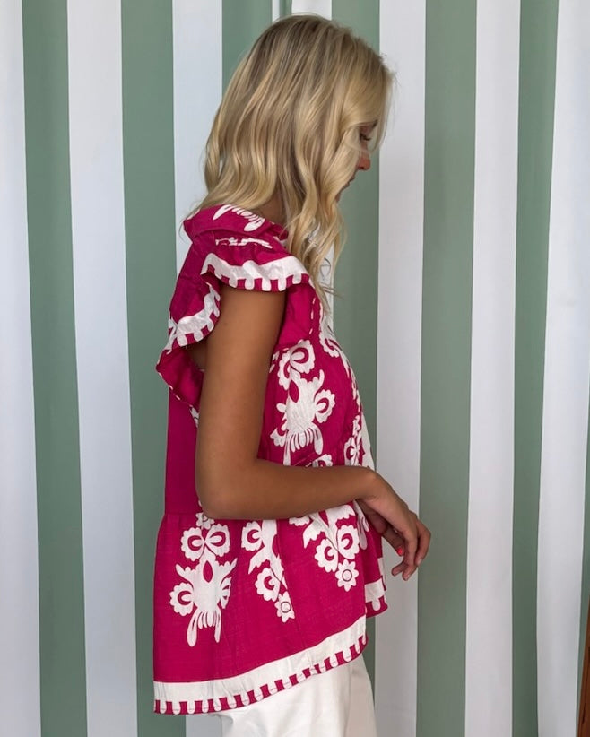 Happy Hour Hot Pink Abstract Top-Shop-Womens-Boutique-Clothing