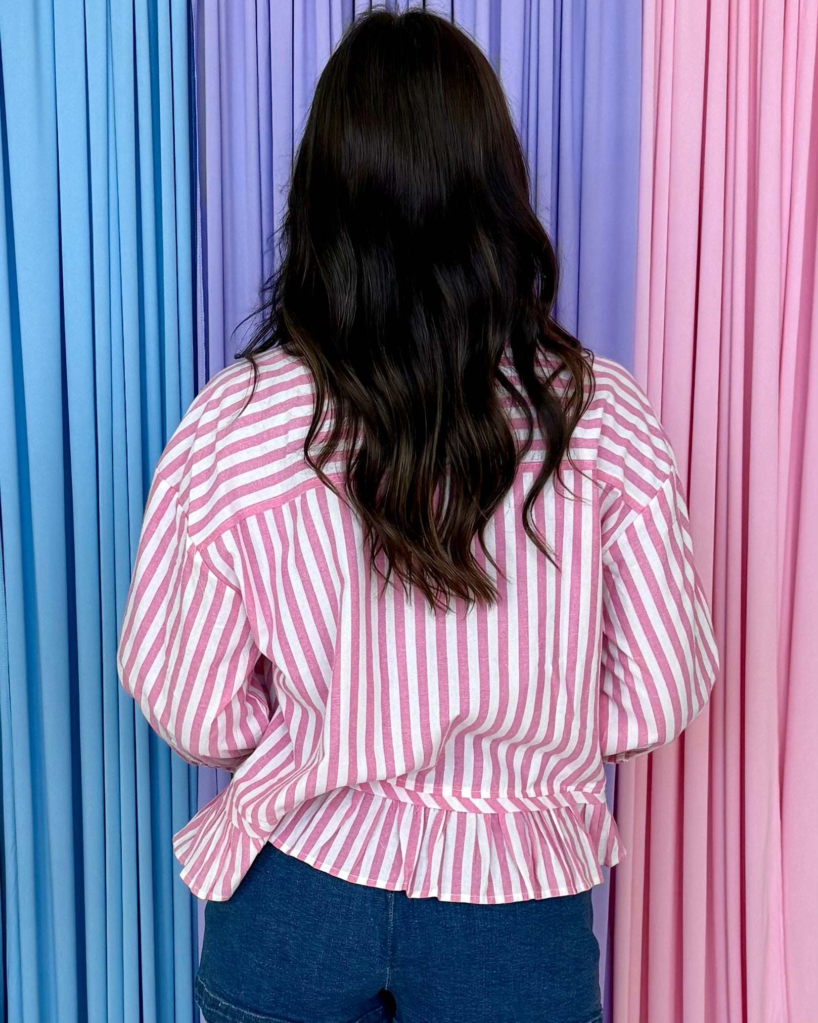 In Bloom Bubble Gum Striped Pleated Top-Shop-Womens-Boutique-Clothing