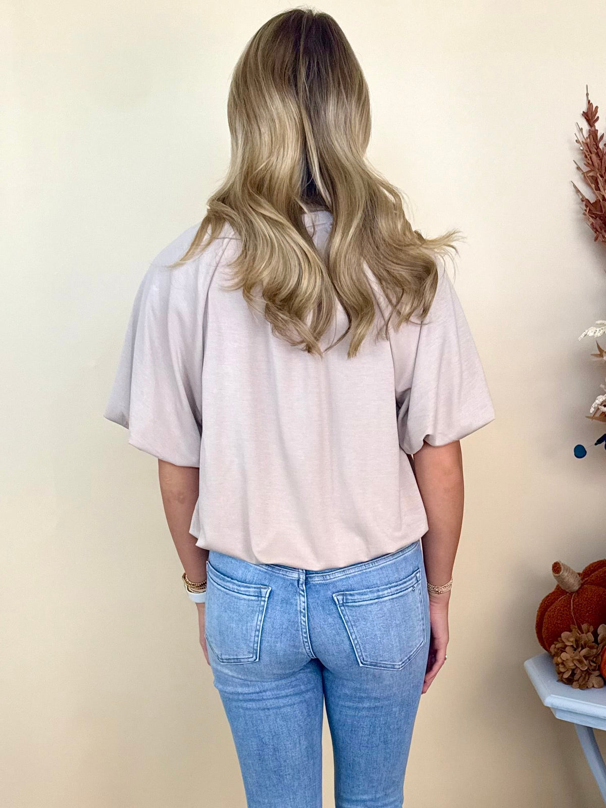 Bonfire Nights Almond Short Sleeve Bubble Top-Shop-Womens-Boutique-Clothing