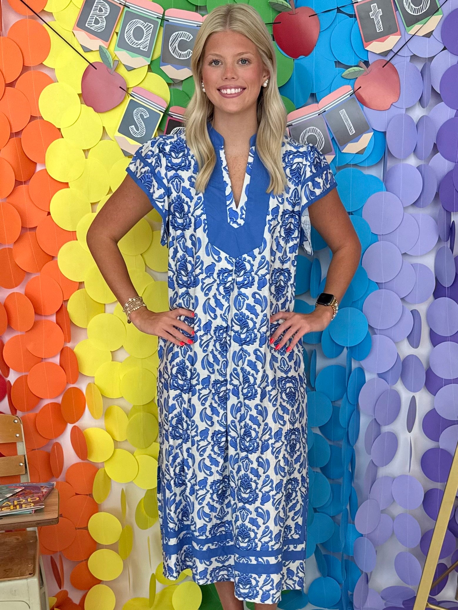 Easy Feel Blue Abstract Two Tone Midi Dress-Shop-Womens-Boutique-Clothing