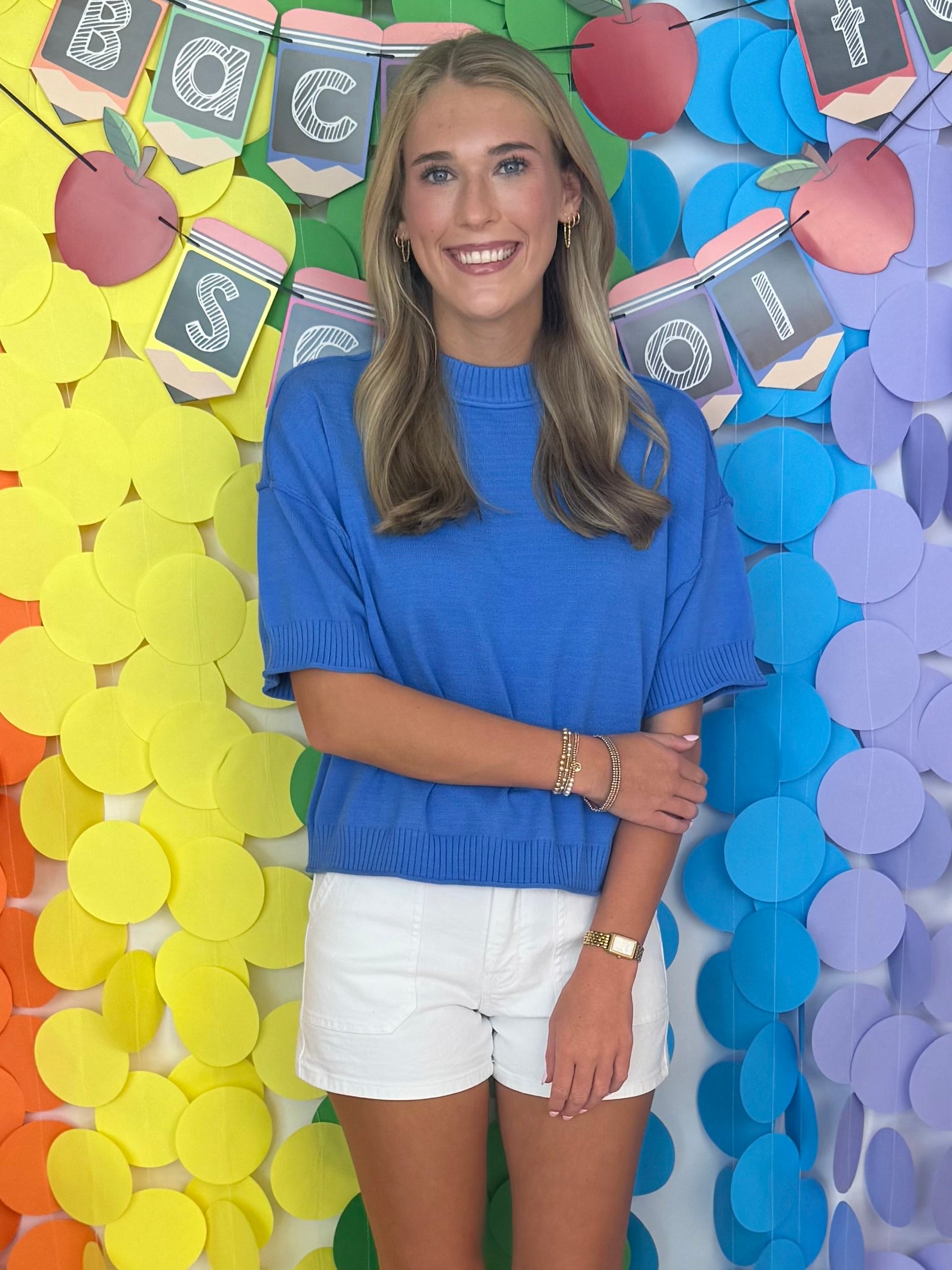 Clean Motion Blue 3/4 Sleeve Sweater-Shop-Womens-Boutique-Clothing