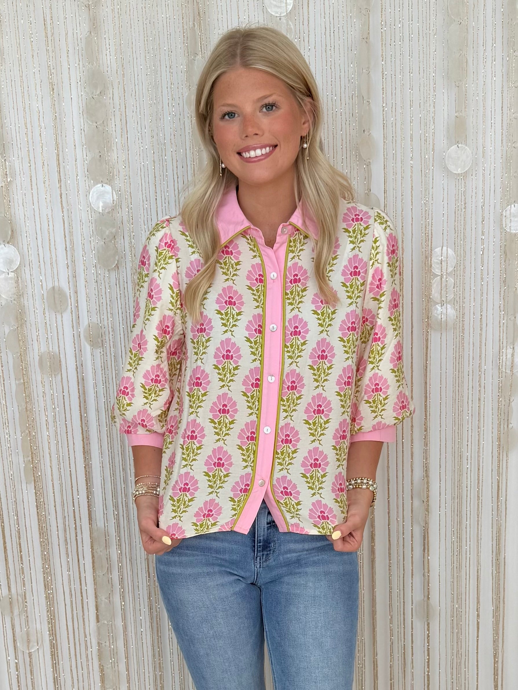 Created Beauty Pink Floral Collared Top-Shop-Womens-Boutique-Clothing