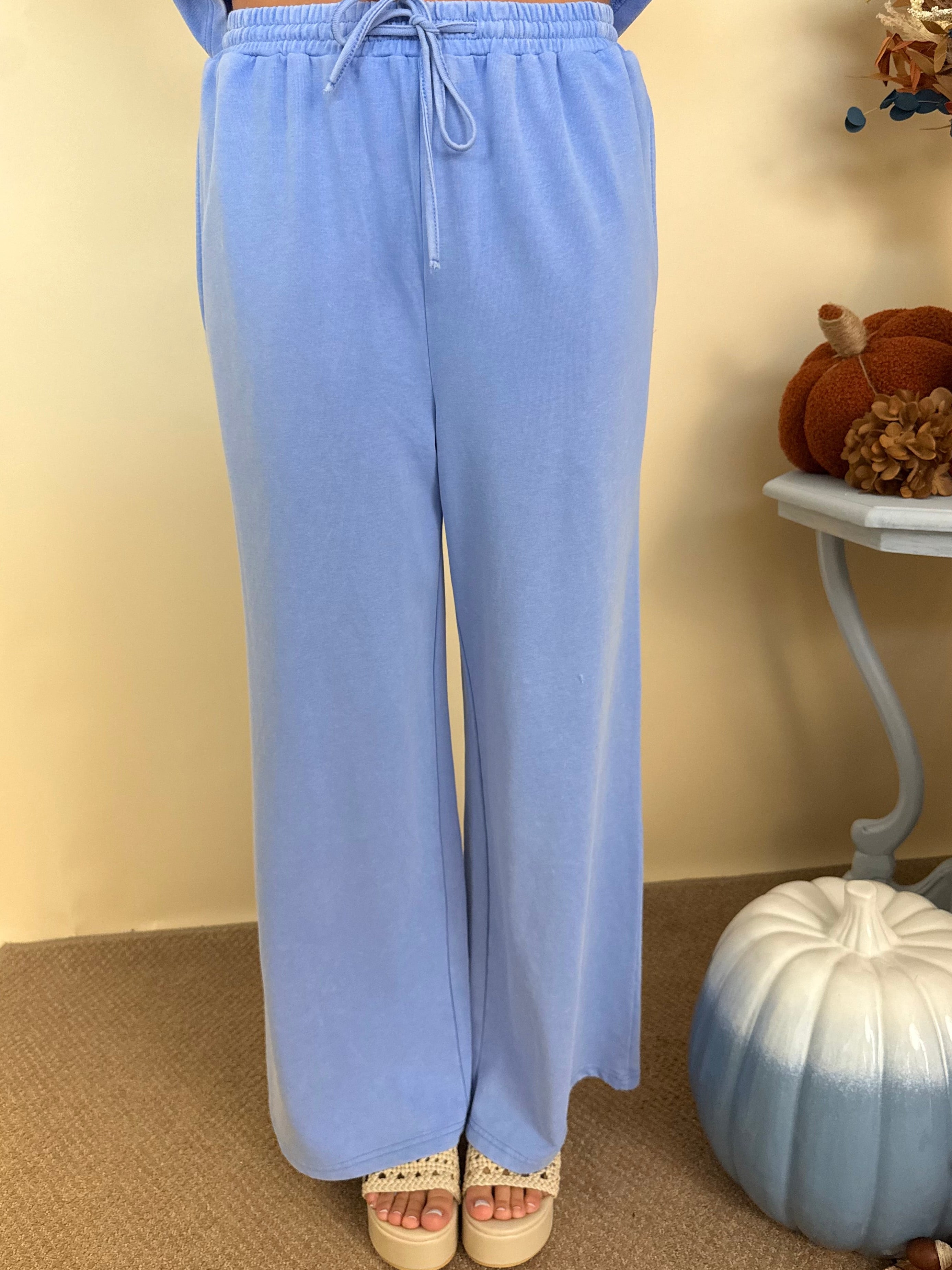 Day Well Spent Blue Drawstring Wide Leg Pants-Shop-Womens-Boutique-Clothing