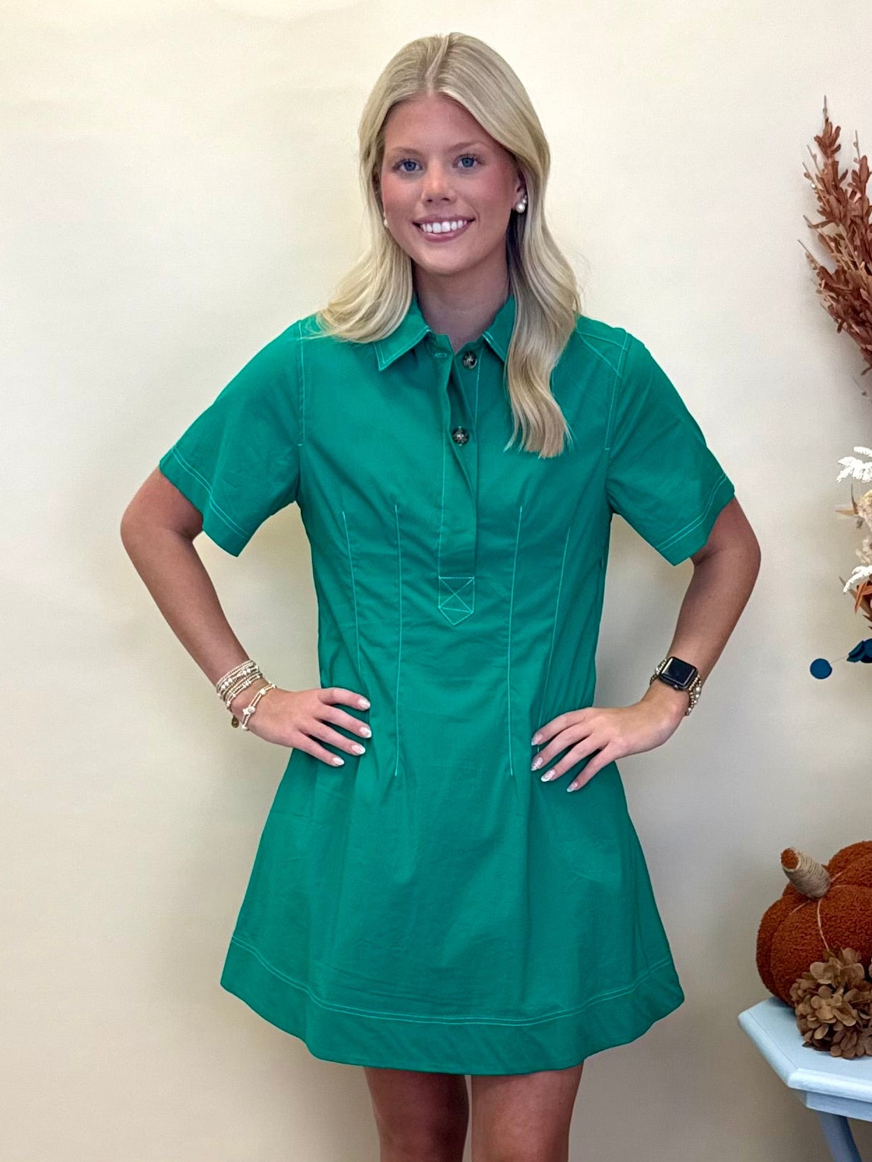 Sunset Time Green Front Placket Dress-Shop-Womens-Boutique-Clothing