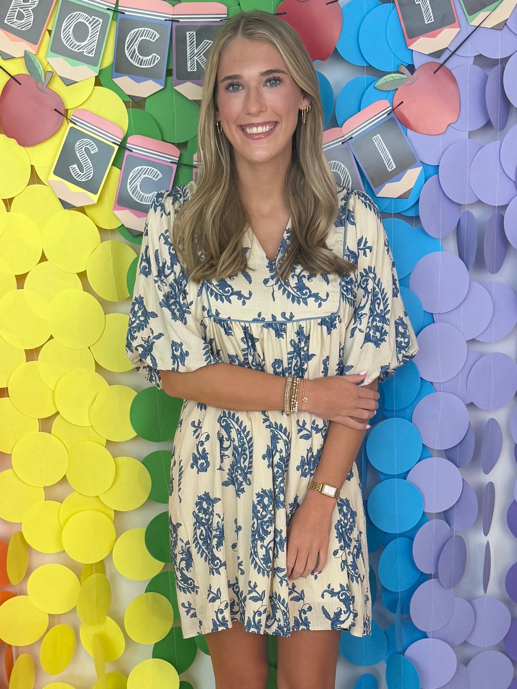 Magnolia Lane Blue Printed Babydoll Dress-Shop-Womens-Boutique-Clothing