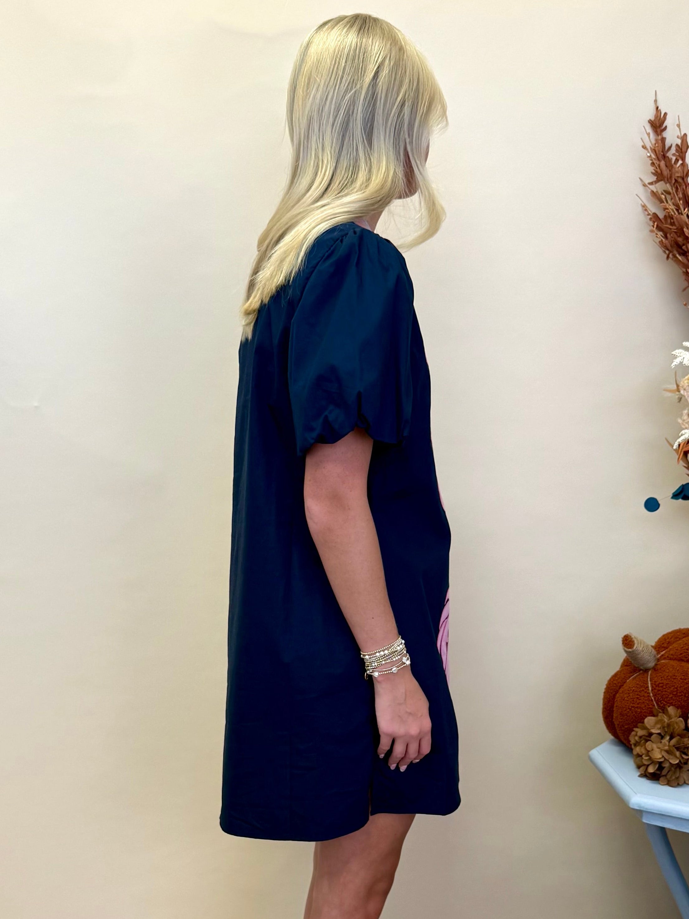 Botanical Breeze Navy Baroque Applique V Neck Dress-Shop-Womens-Boutique-Clothing